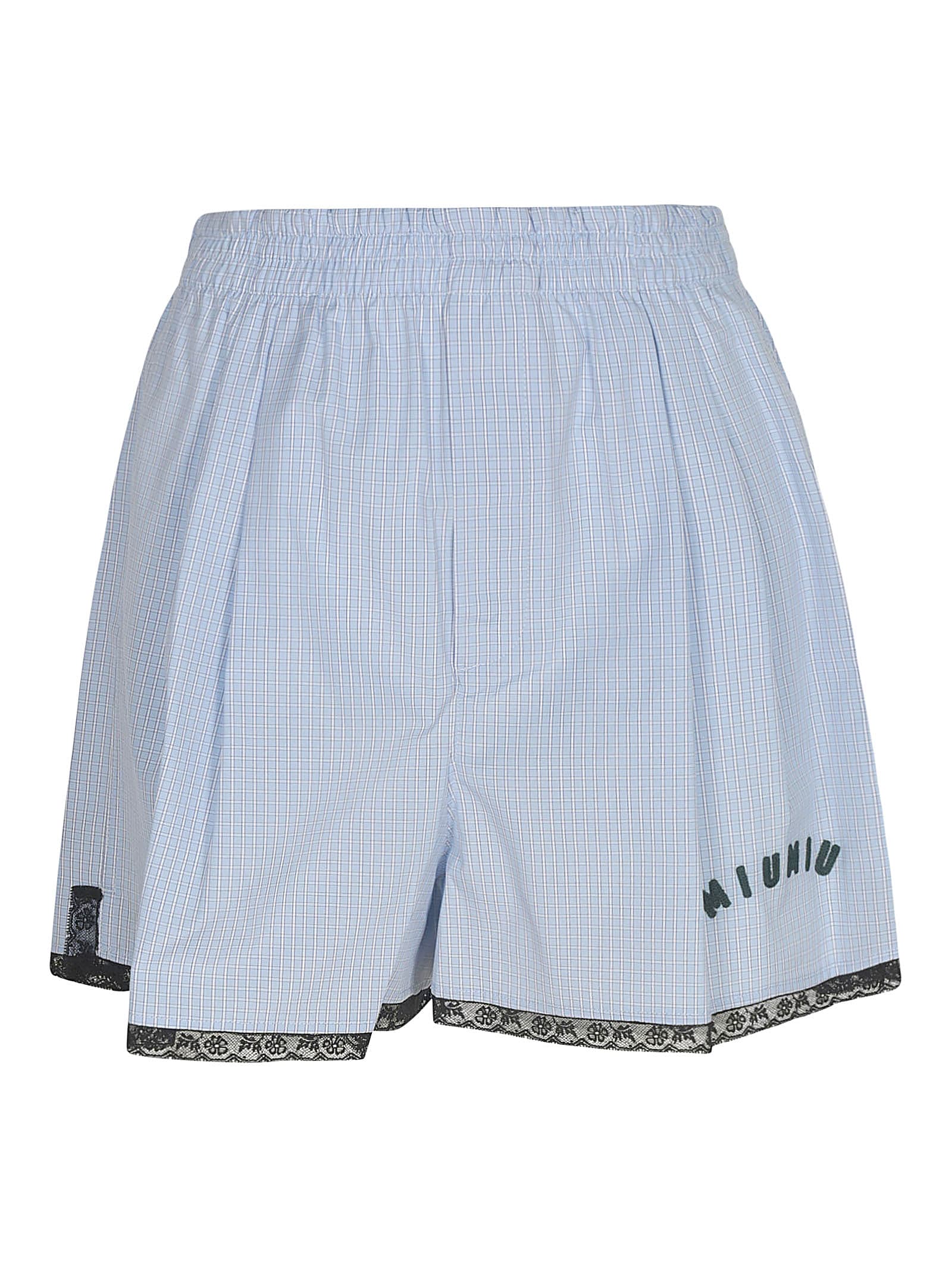 Miu Miu Logo Embroidered Checked Shorts