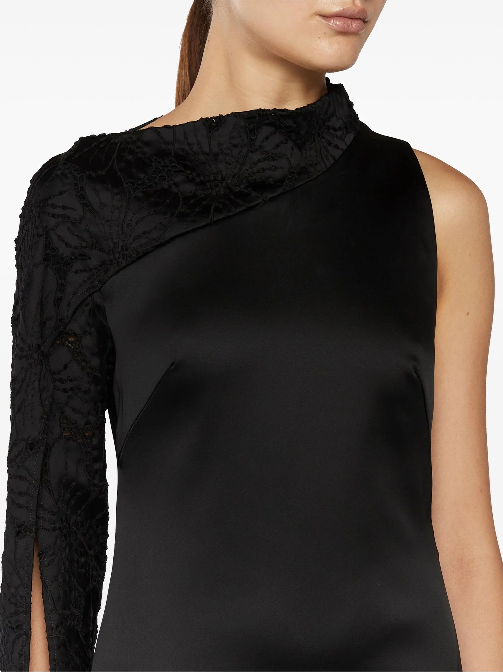 GENNY SATIN ONE-SHOULDER SHEATH DRESS 