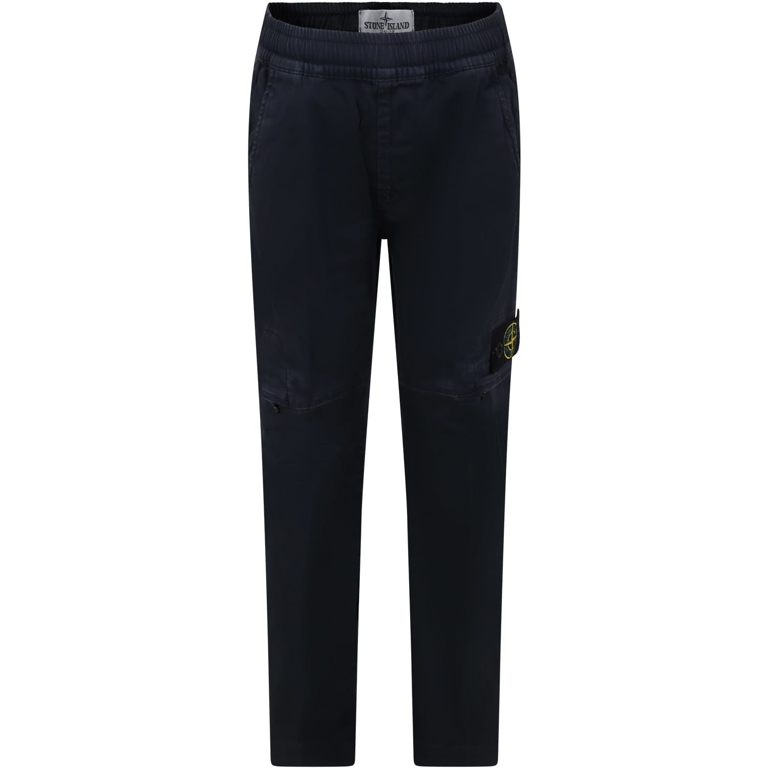 Stone Island Junior Kids' Black Trousers For Boy With Compass In Blue