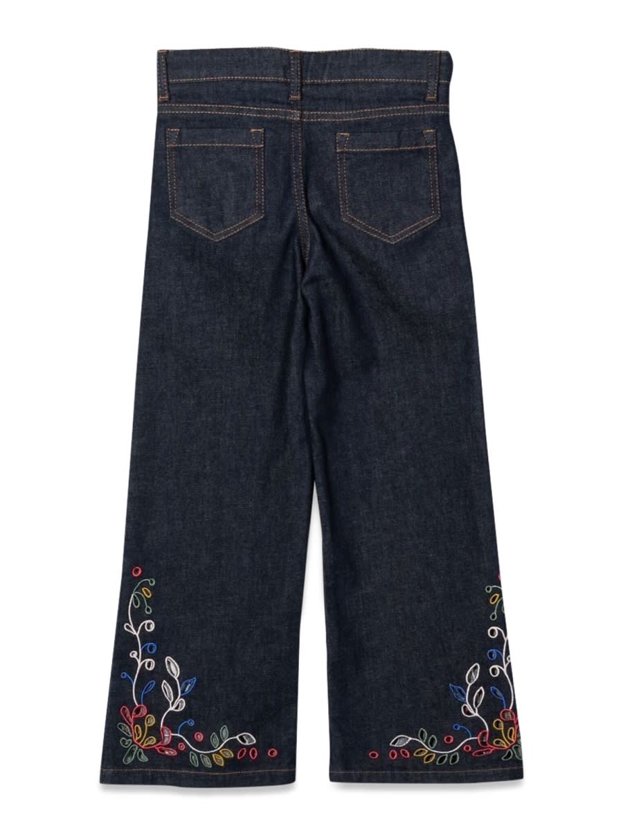 Shop Chloé Wide Bottom Jeans With Embroidery In Denim