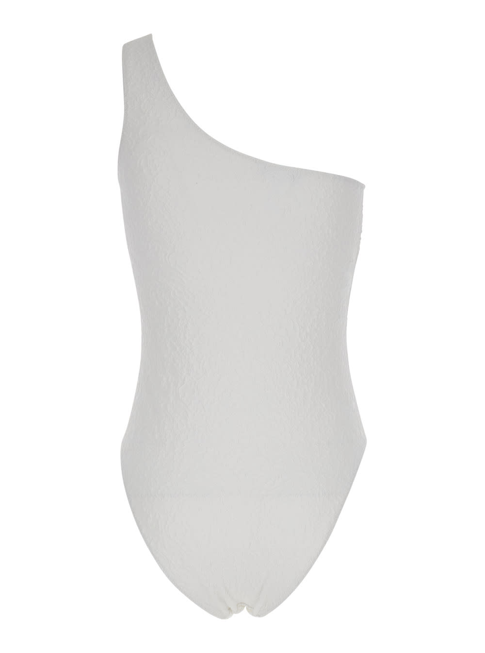 Anjuna White One-shoulder One-piece Swimsuit With Rhinestone Brooch Detail In Tech Fabric Woman In White