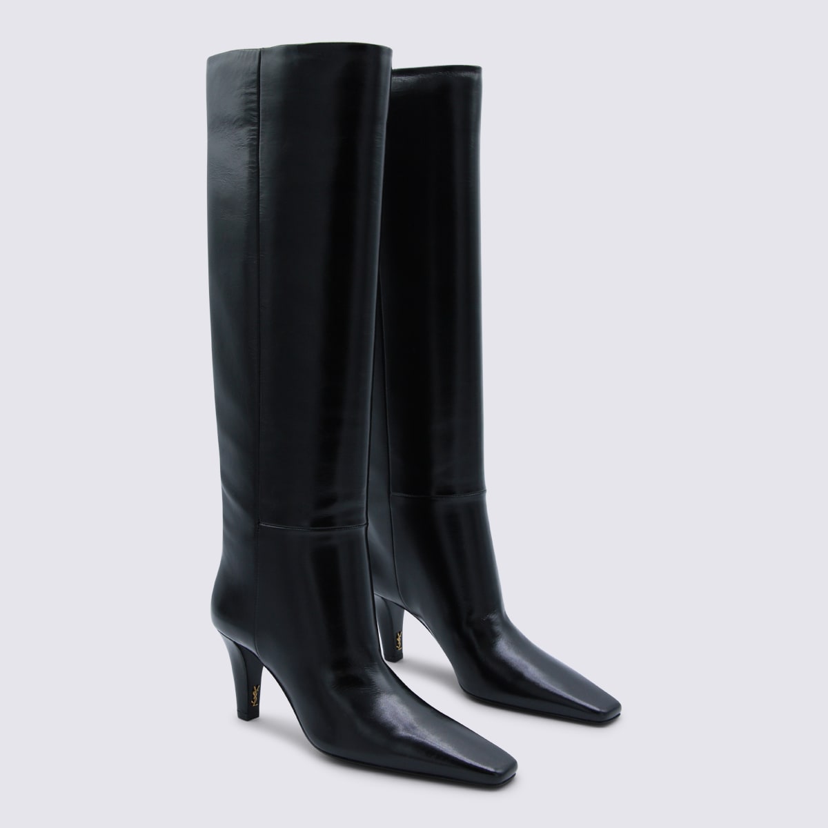 Saint Laurent Knee Length Stiletto Heel Pointed Toe Boots In Black