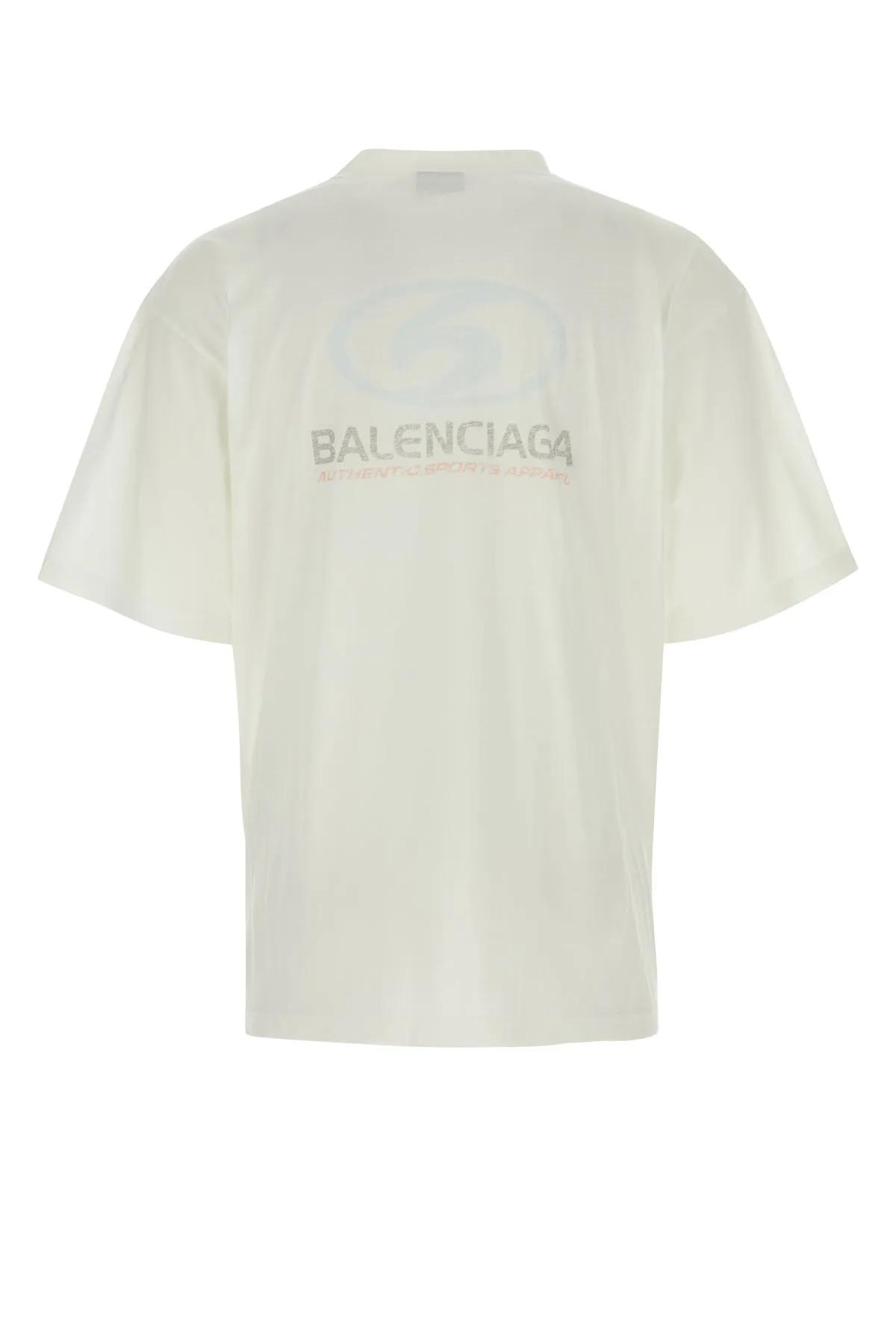 Shop Balenciaga White Cotton T-shirt In White/light Blue