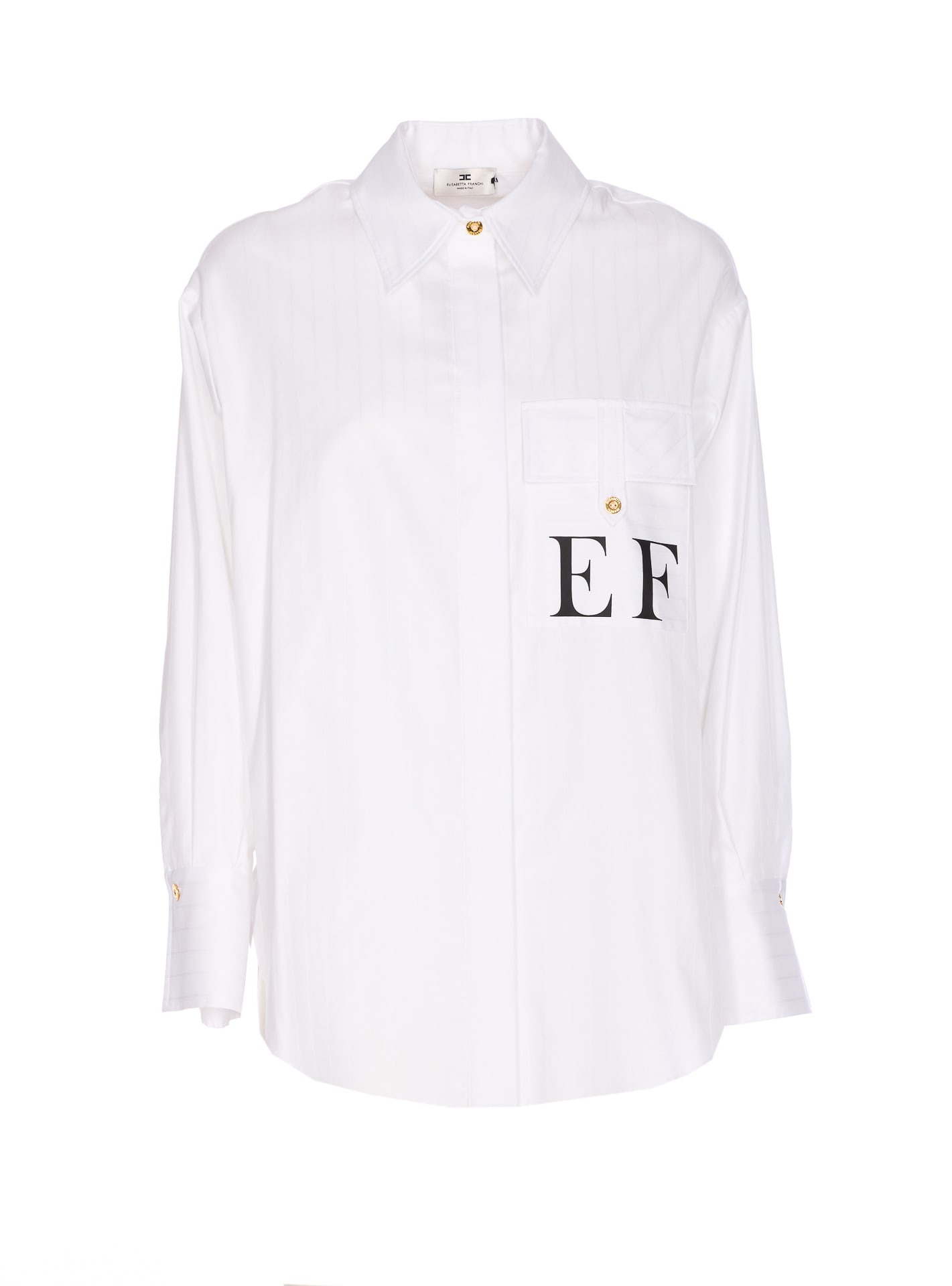 Elisabetta Franchi White Striped Cotton Poplin Shirt In White