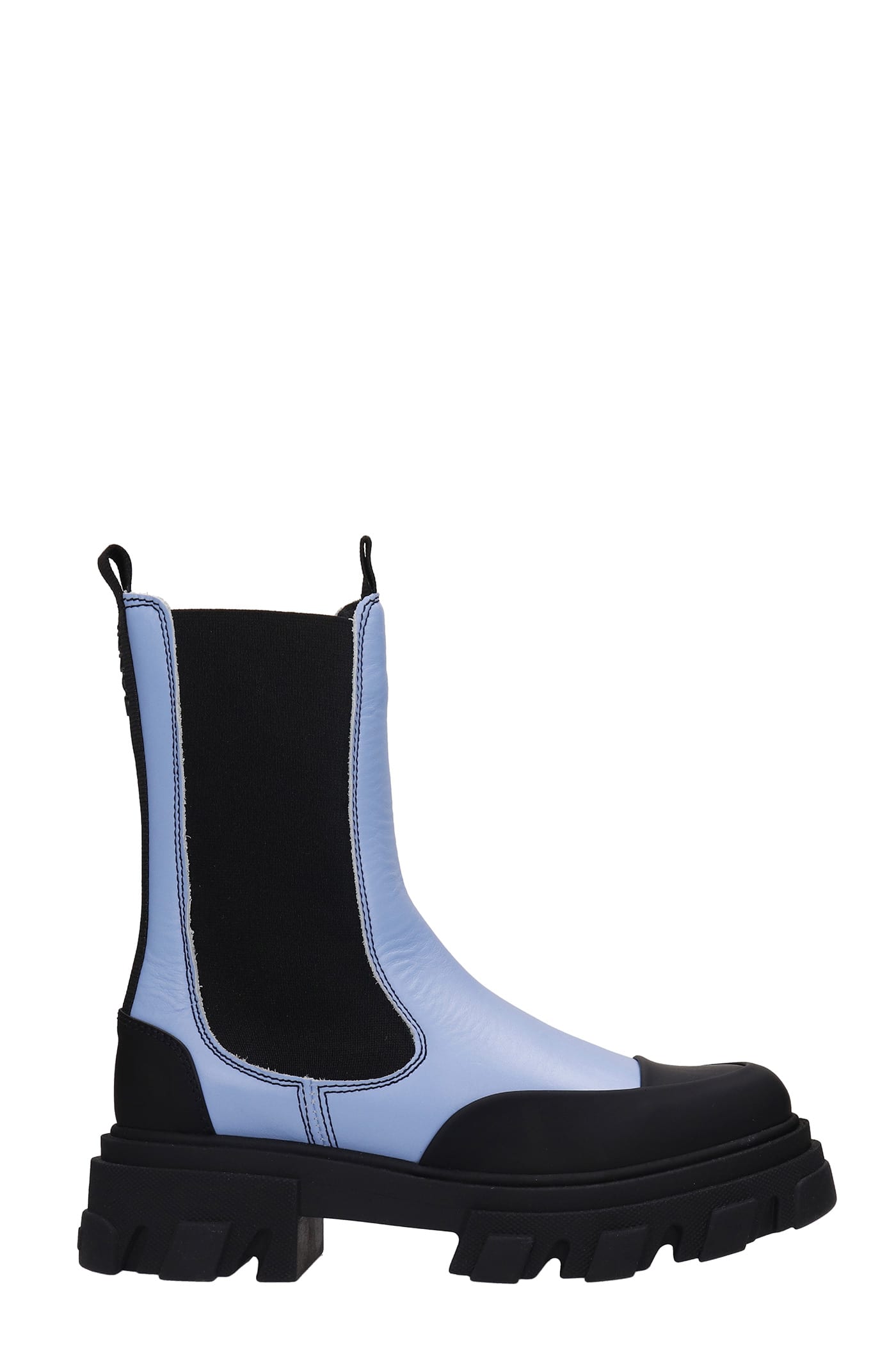Ganni Combat Boots In Cyan Leather