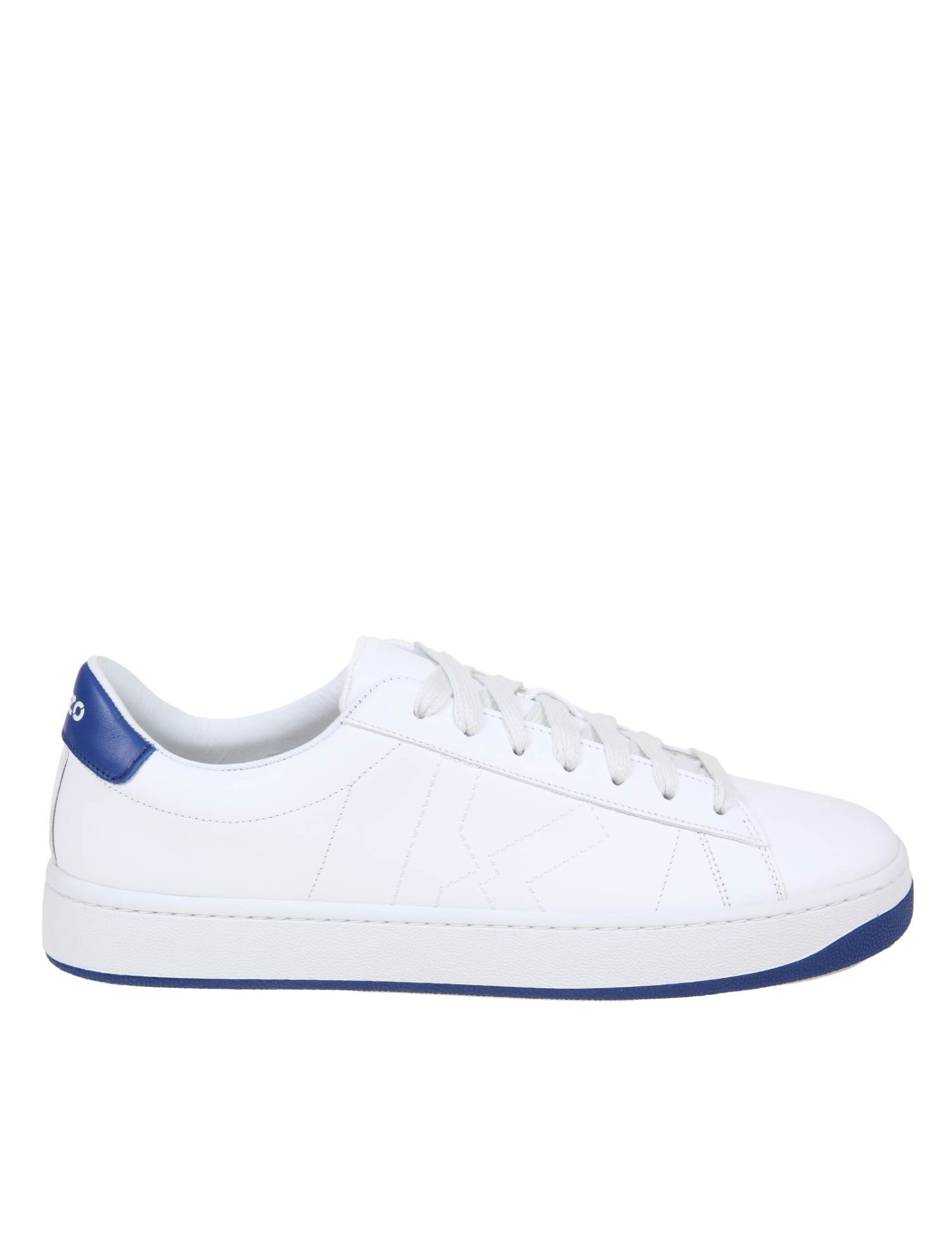 Kenzo Sneakers Kourt Lace Up In White Leather In White/blue