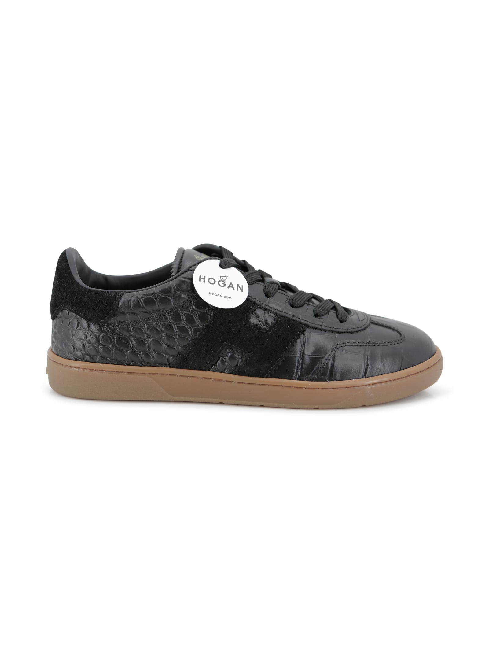 Hogan Lace-up Crocodile-print Leather Sneaker In Black
