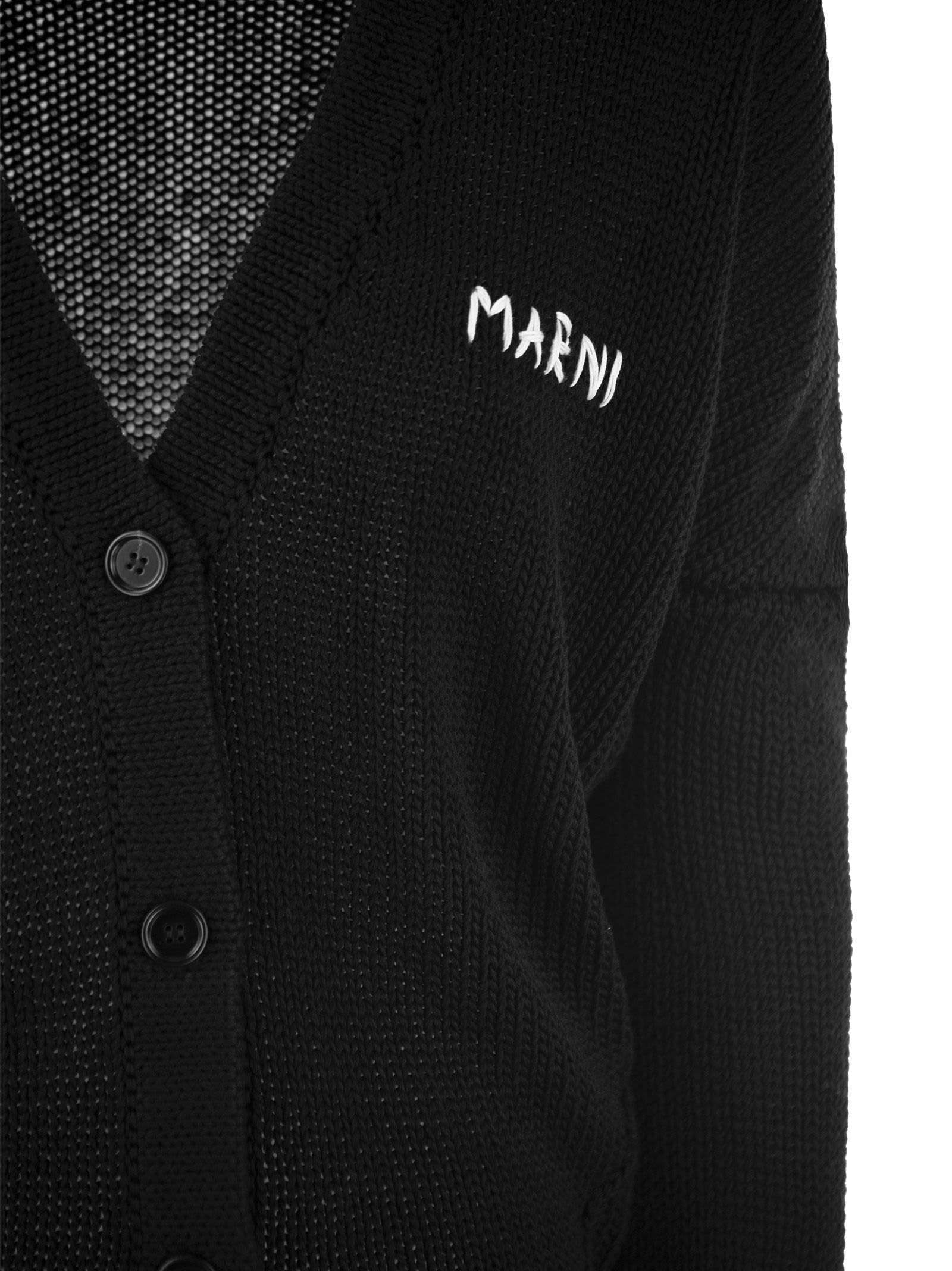 Shop Marni Cotton Cardigan In Black