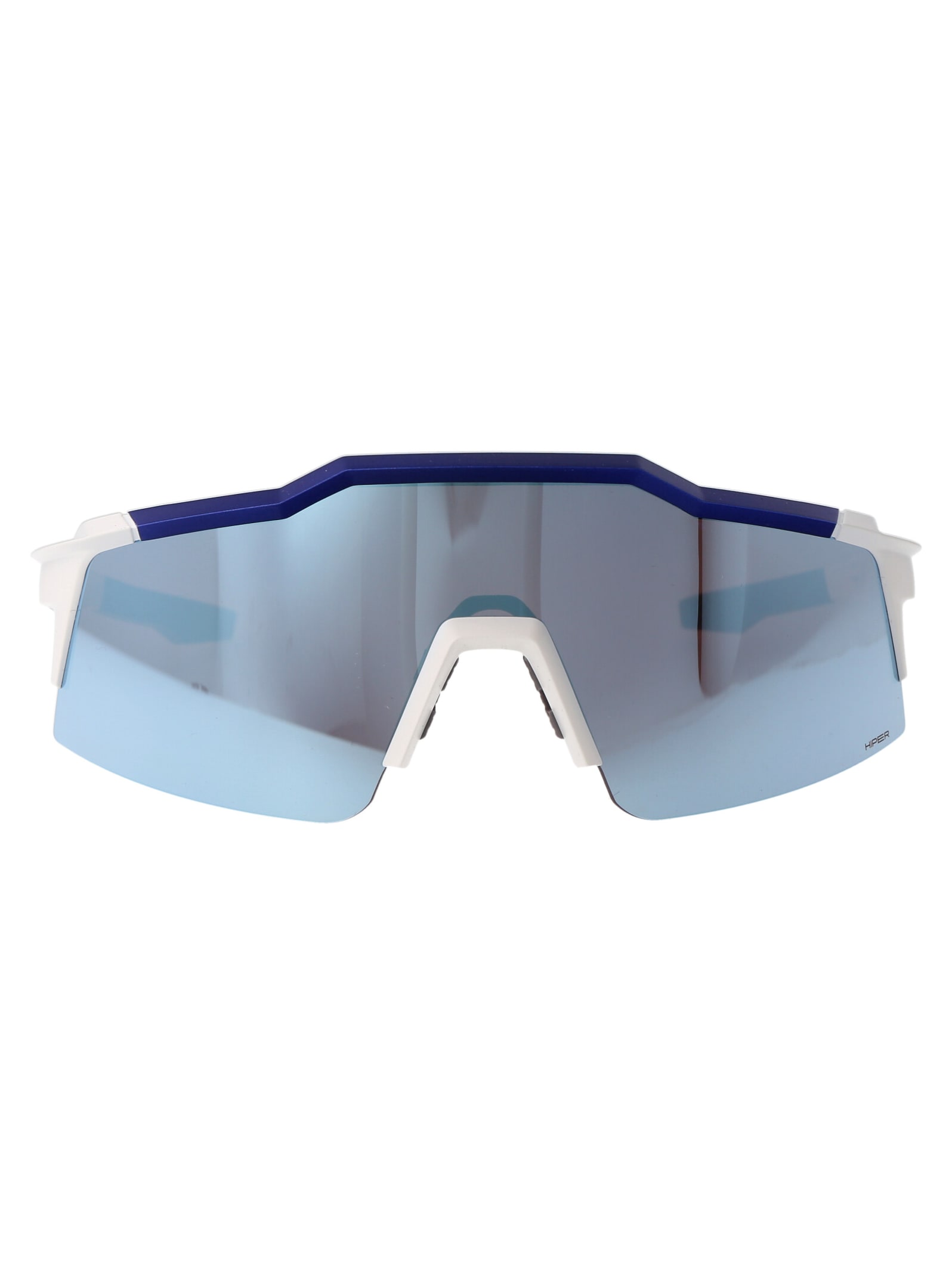 100% Speedcraft Sl Sunglasses In Matte White/metallic Blue - Hiper Blue Multilayer Mirror Lens