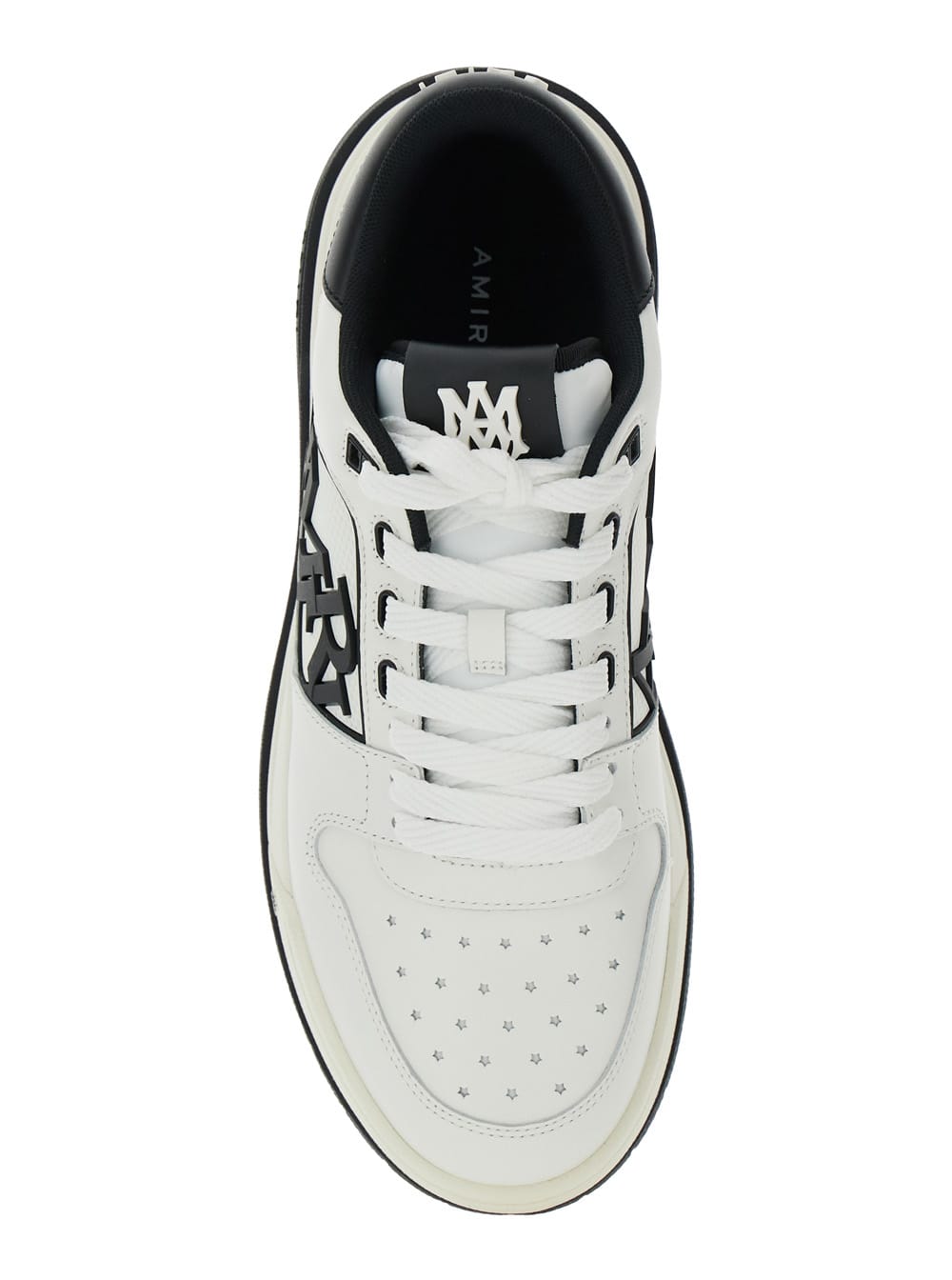 Amiri White Low Top Sneakers With Logo Patch On The Side And Contrasting Heel With Logo Lettering In Leath