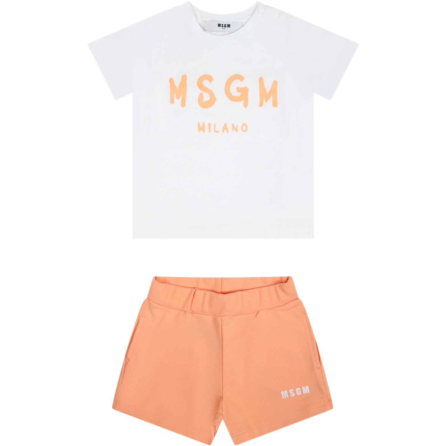 Msgm Orange Set For Baby Girl With Logo