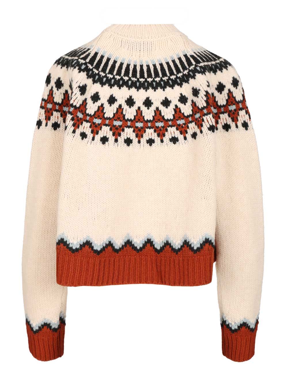 Alanui Wool Crewneck Sweater With Geometric Detail In Multi