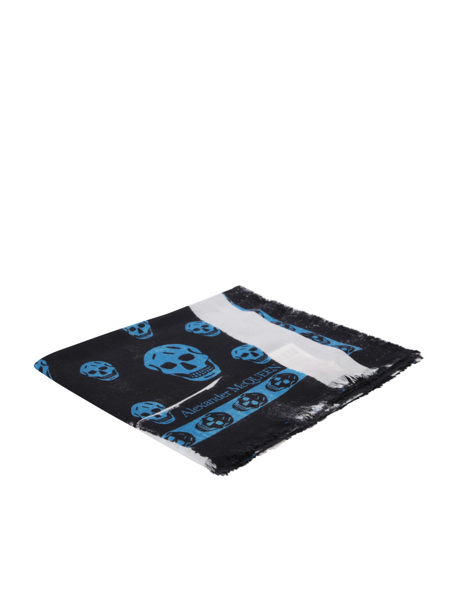 Shop Alexander Mcqueen Slashed Black/light Blue Foulard