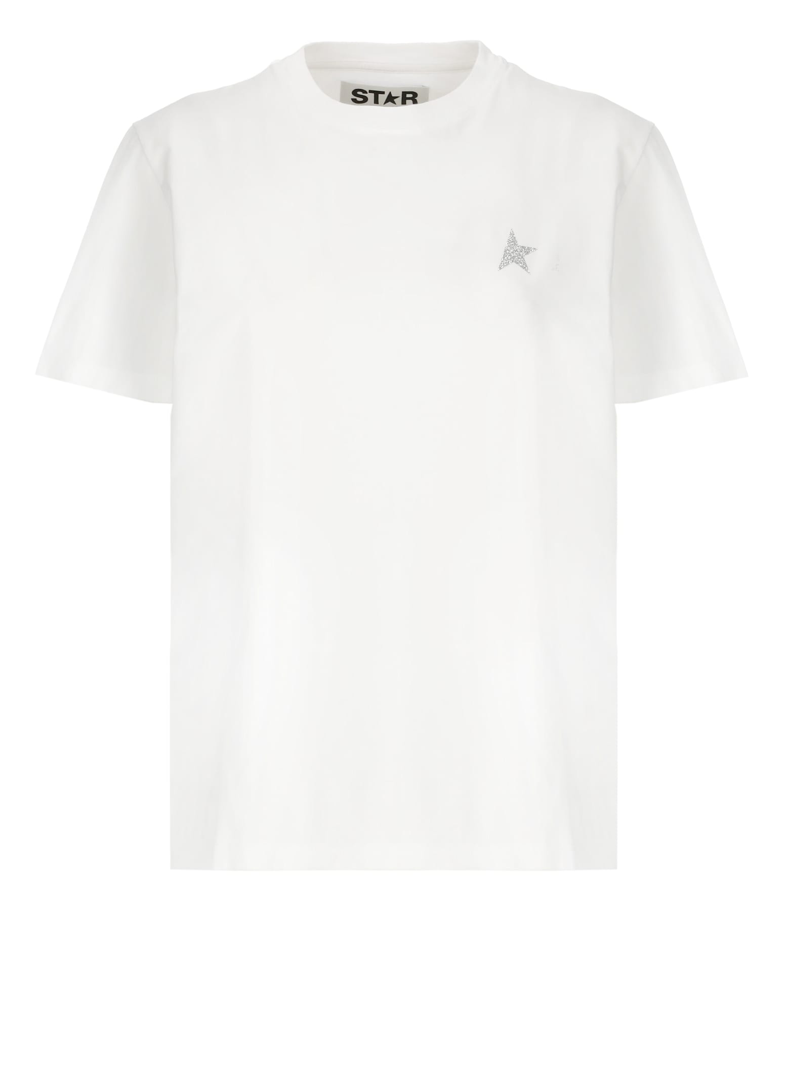 Golden Goose Star Collection T-shirt With Glittered Star On The Front In White