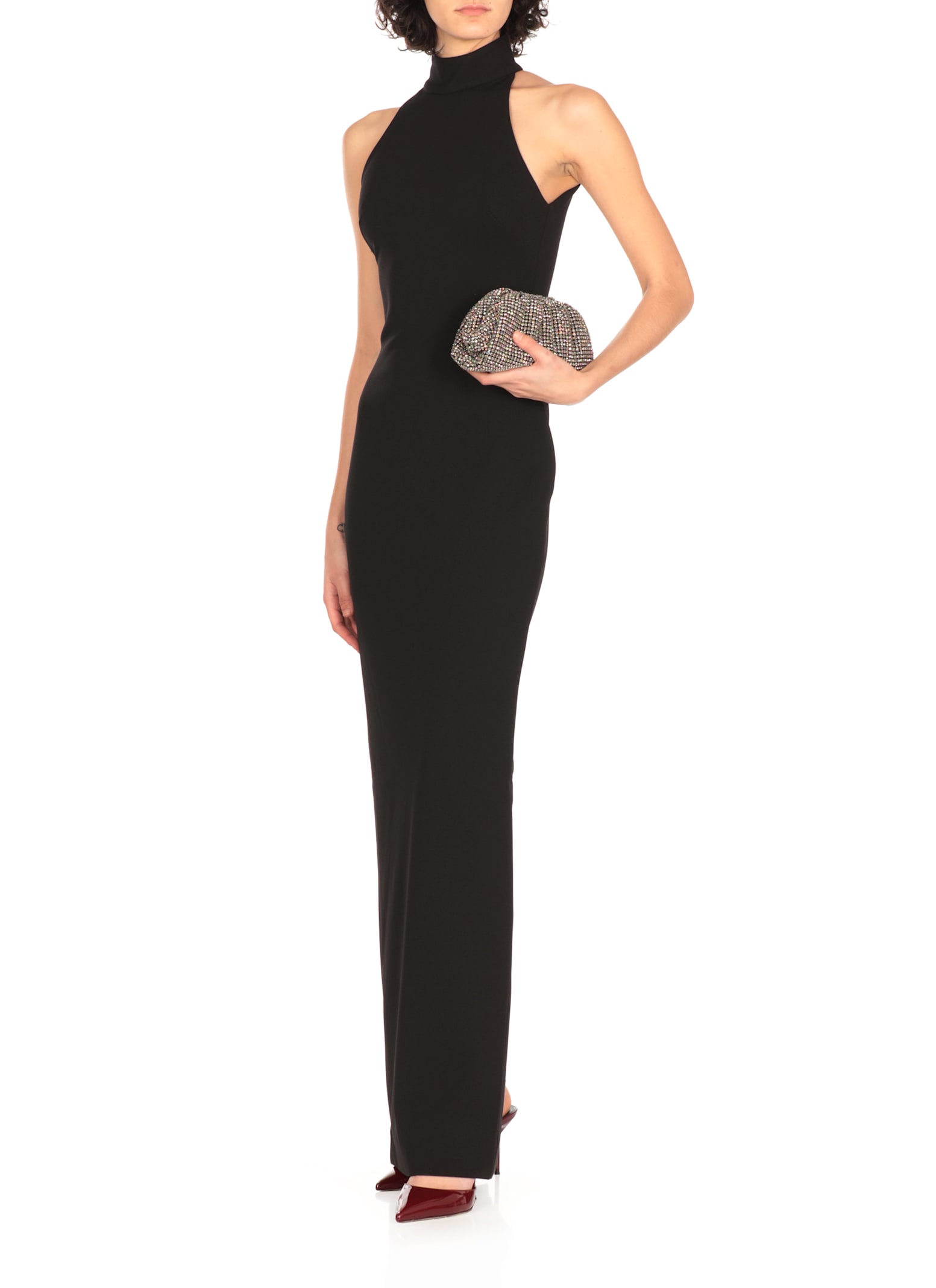Solace London Inaya Stretch-crepe Halterneck Gown In Black