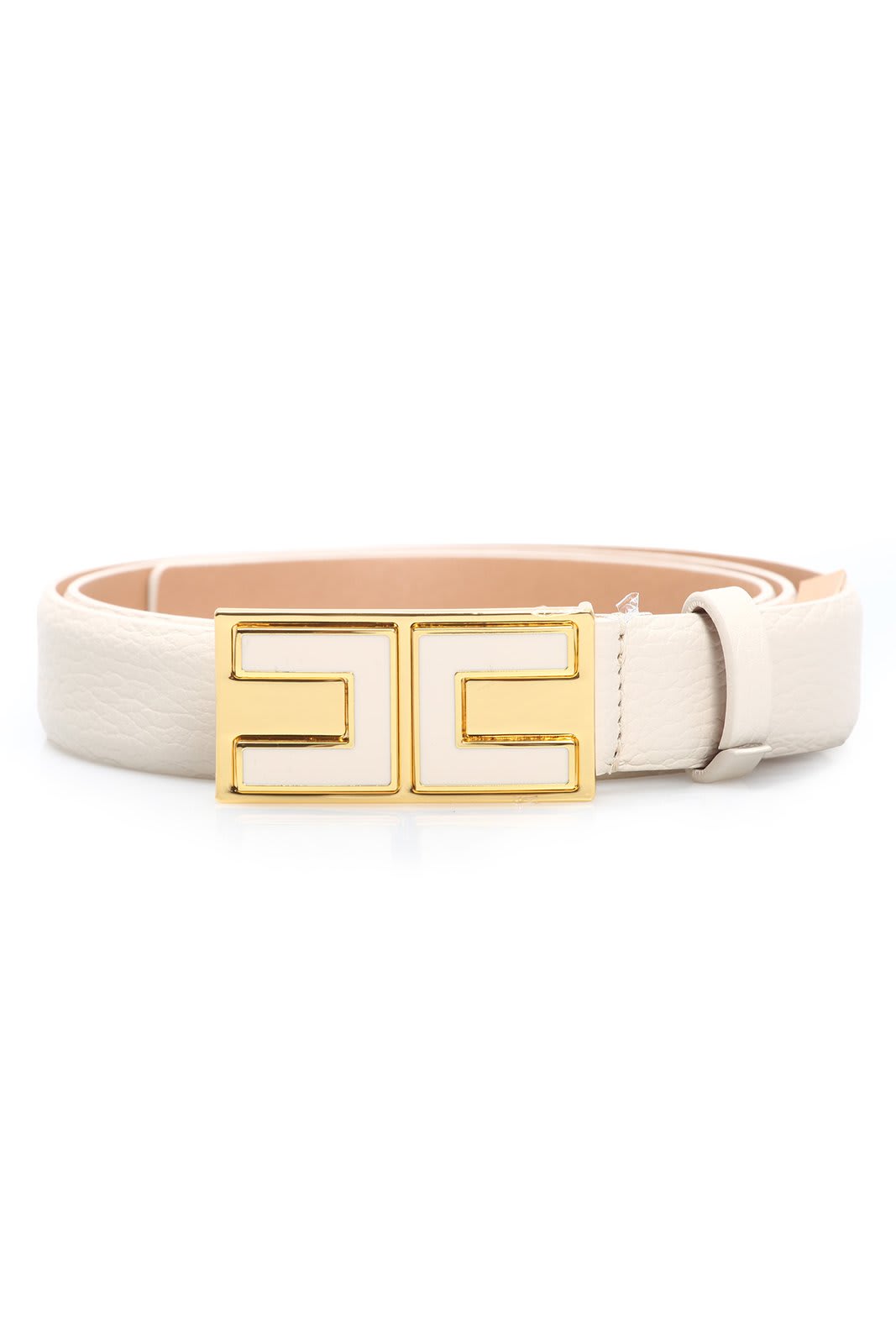 Shop Elisabetta Franchi Logo Plaque Belt In Burro