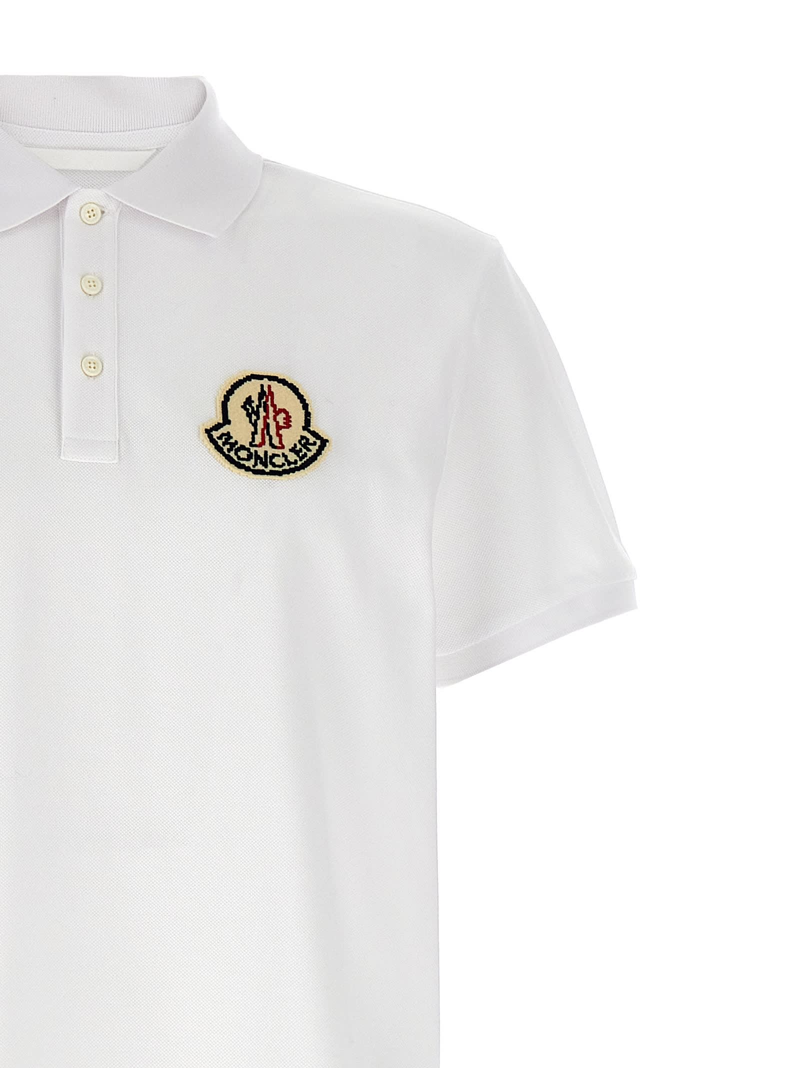 Shop Moncler Logo Patch Polo Shirt In White