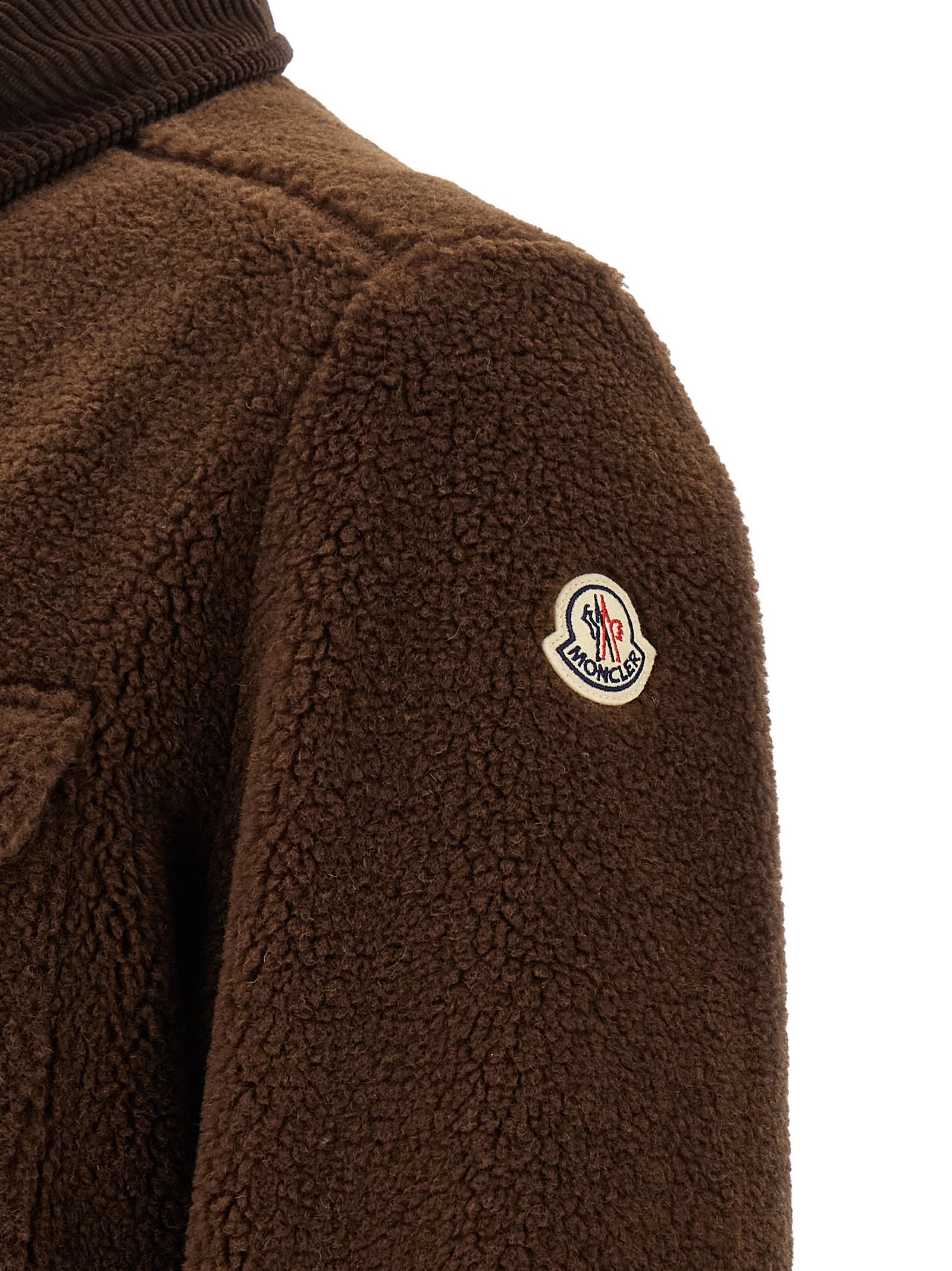 Moncler Cozy Jacket With Chest Pockets And Corduroy Collar In Brown