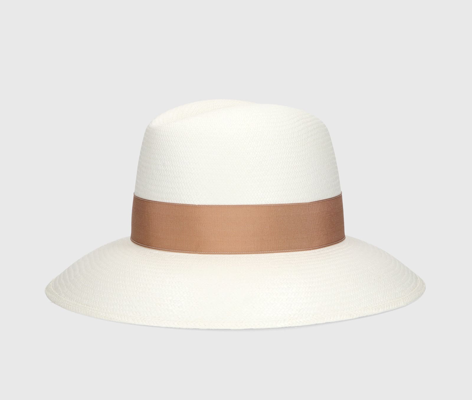 Shop Borsalino Claudette Panama Fine Wide Brim In White, Light Brown Hat Band