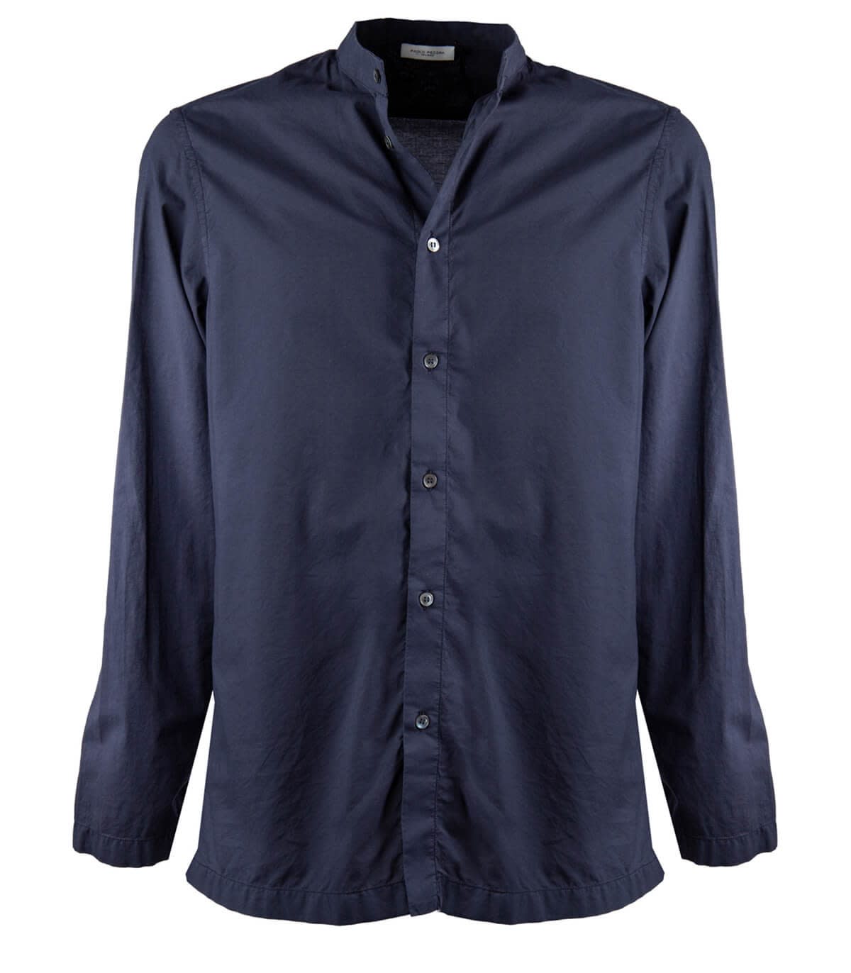Paolo Pecora Blue Cotton Shirt With Mandarin Collar