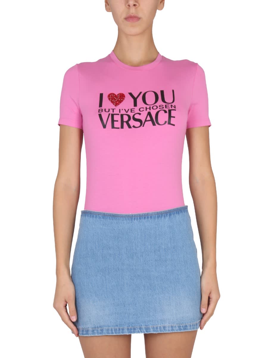 Shop Versace T-shirt With Logo In Pink