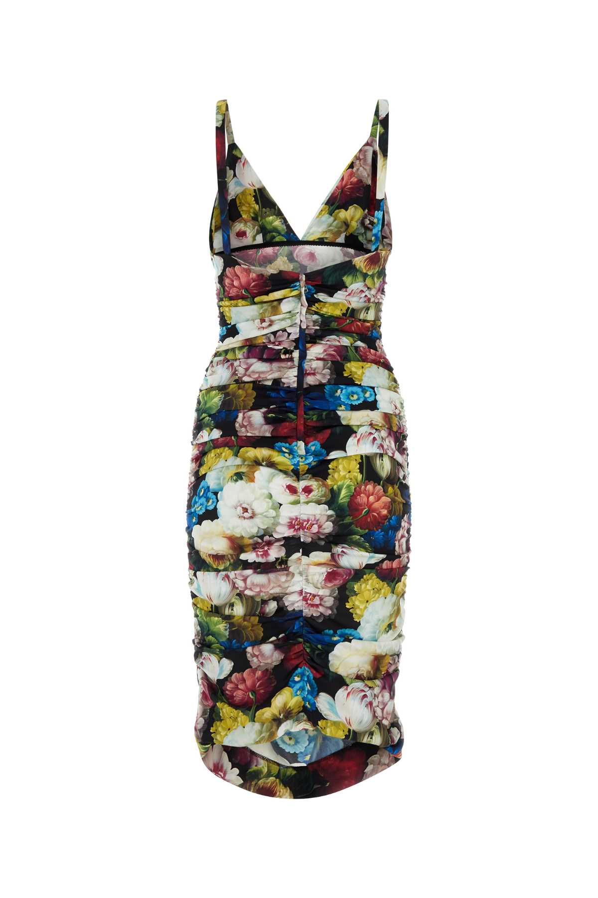 Dolce & Gabbana Ruched Floral-print Stretch-silk Charmeuse Midi Dress In Fiorenotturnofner