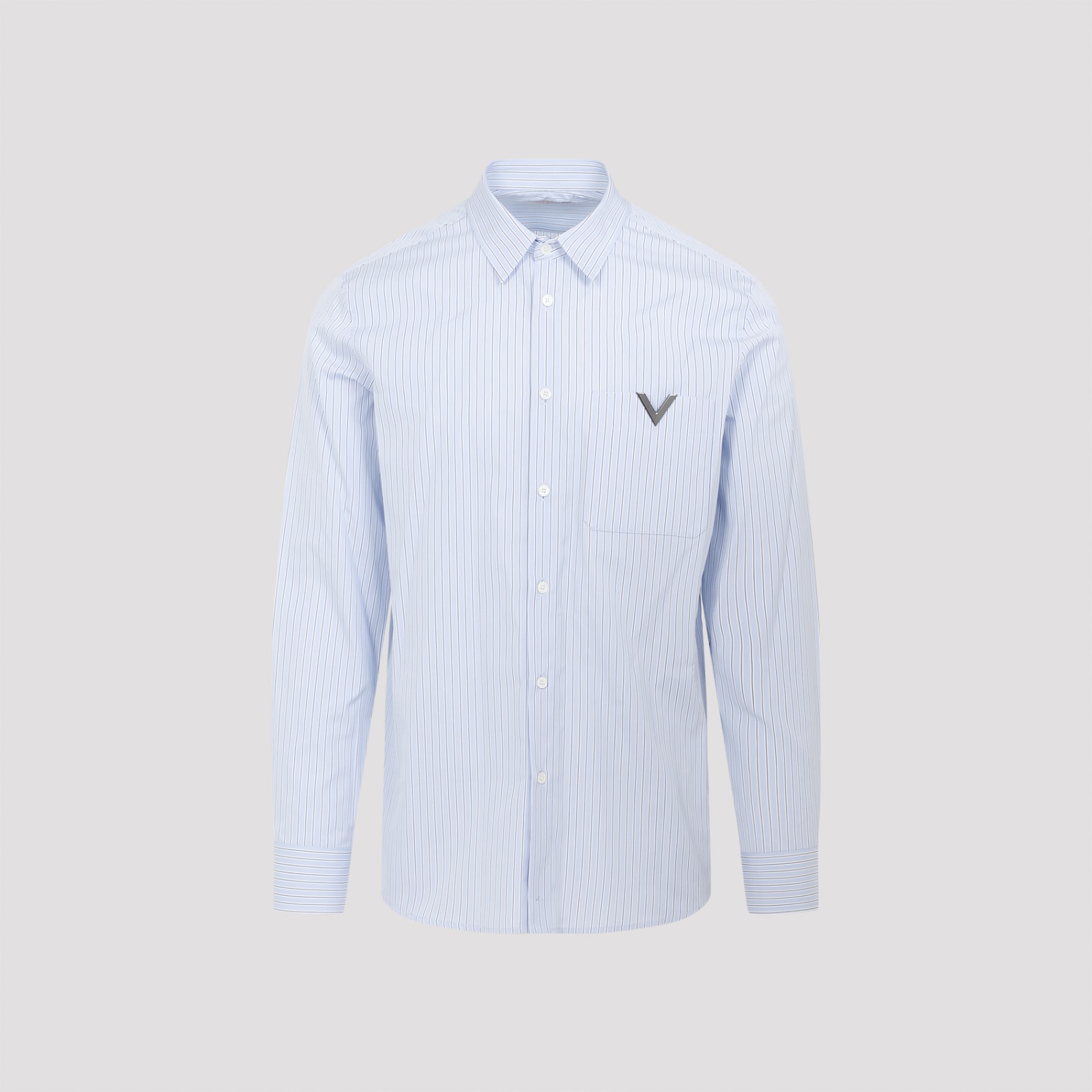 Shop Valentino Regimental Shirt In Riga Azzurra E Bianco