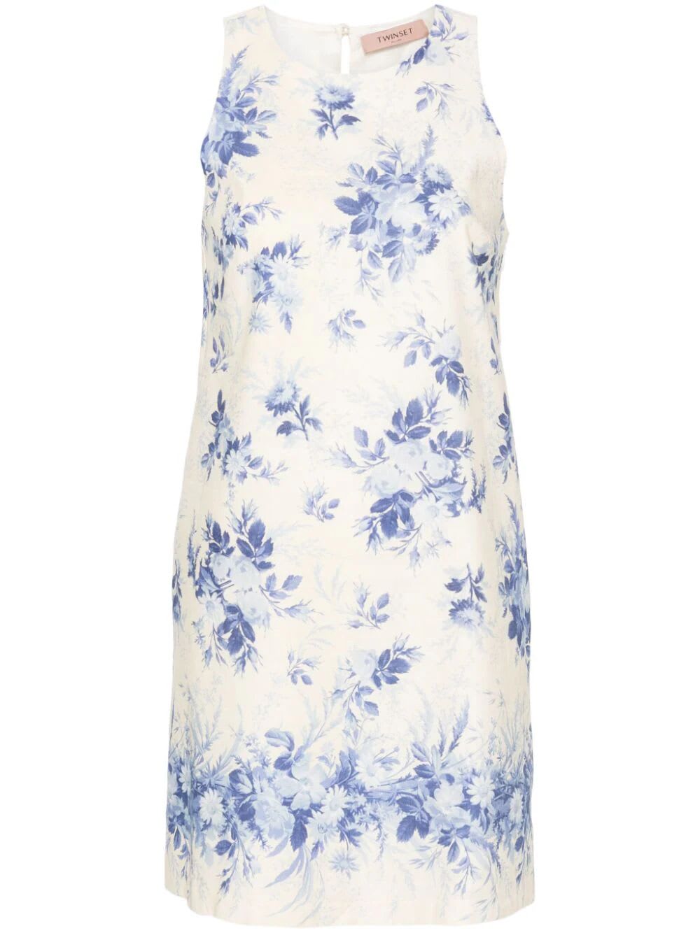 Shop Twinset Toile De Jouy Printed Dress In Ivory Blue Chalcedo