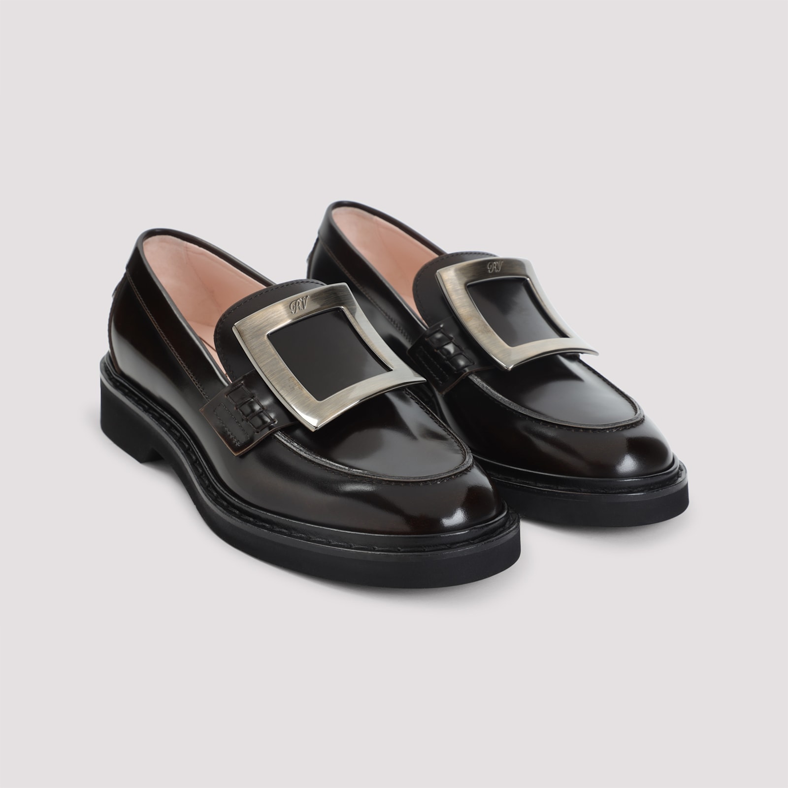 Roger Vivier Lentil Brown Leather Viv Rangers Met Buc 25 Loafers In Black