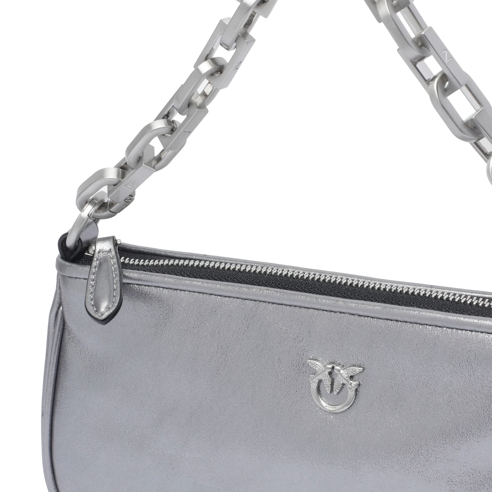 Pinko Mini Half Baguette Bag In Silver
