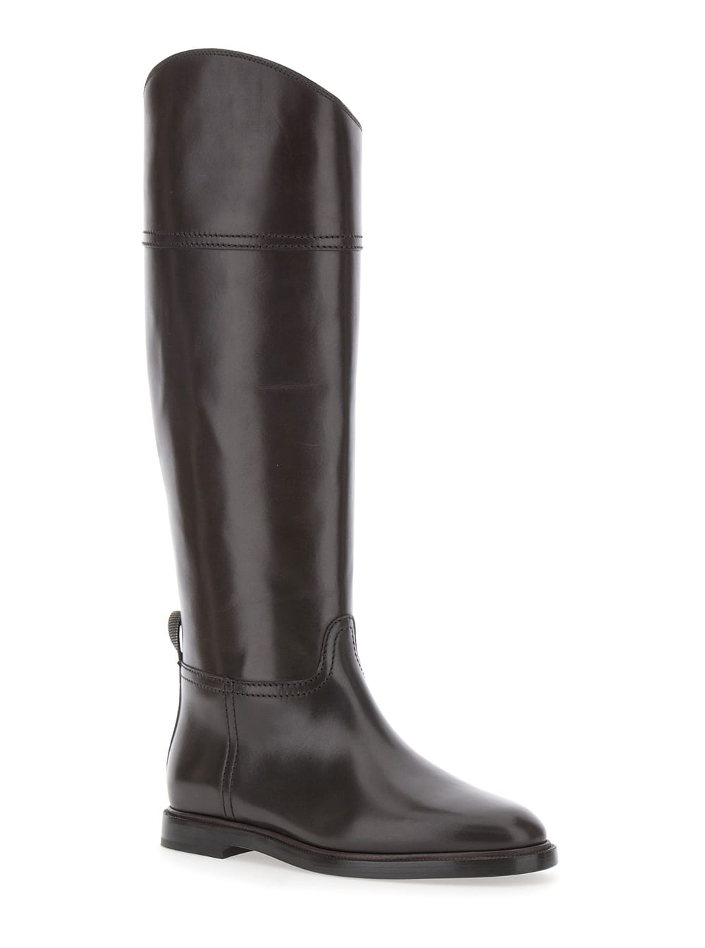 Brunello Cucinelli Leather Boots Monile In Brown