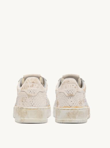 Autry Medalist Low Suede Sneakers With Rhinestones In White