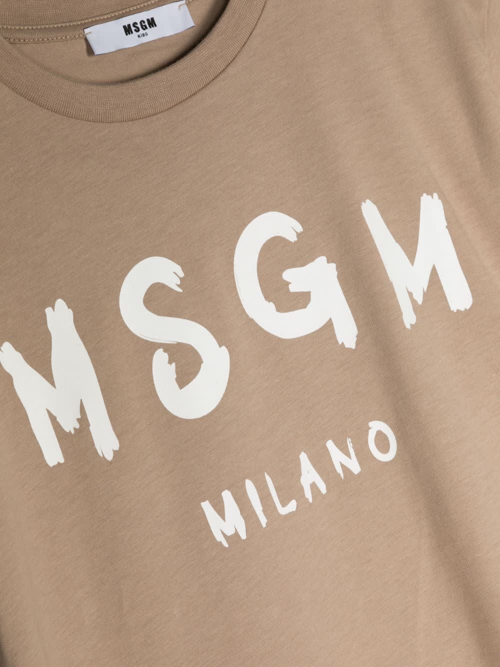Shop Msgm Beige T-shirt With Brushed Logo