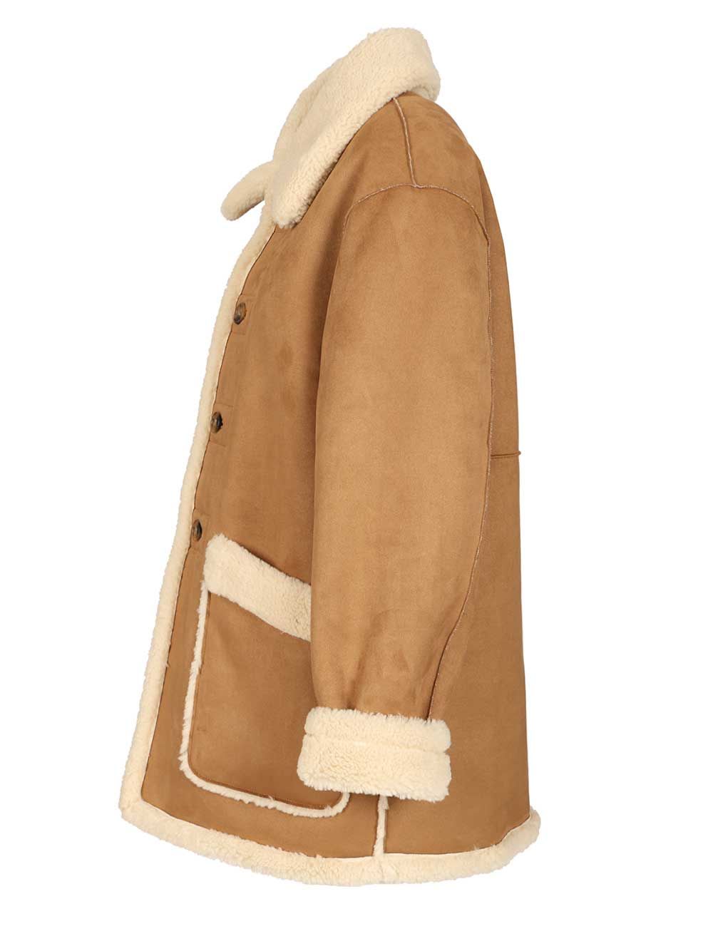 Dunst Beige Reversible Shearling Jacket With Classic Collar And Two Front Patch Pockets In Ecofur Man In Brown