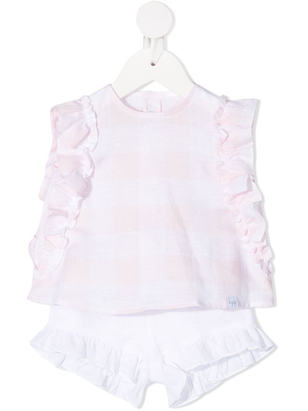 Il Gufo Newborn Two-piece Suit In Pearl Pink Vichy Linen
