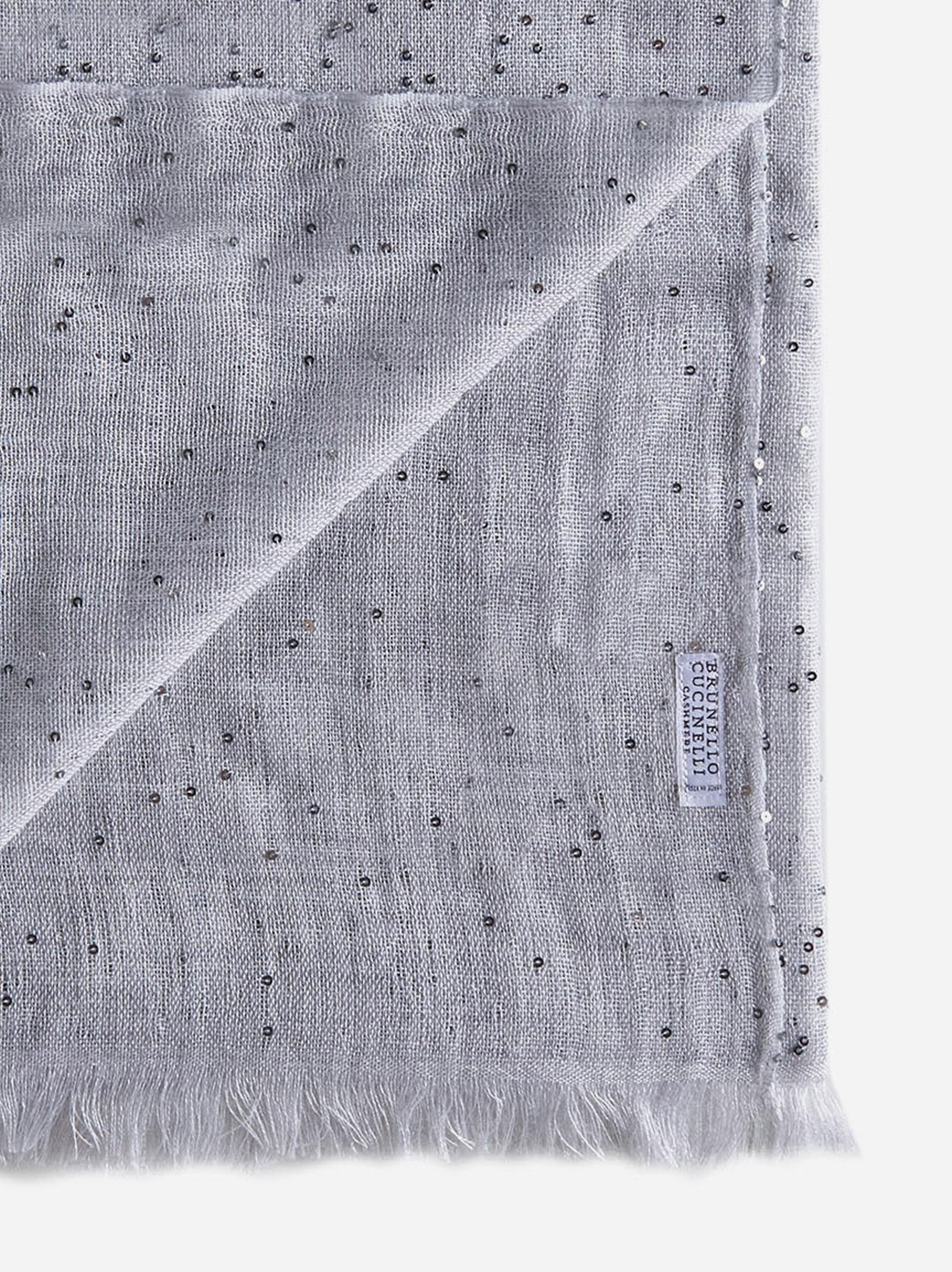 Brunello Cucinelli Embellished Frayed-edge Scarf In Gray