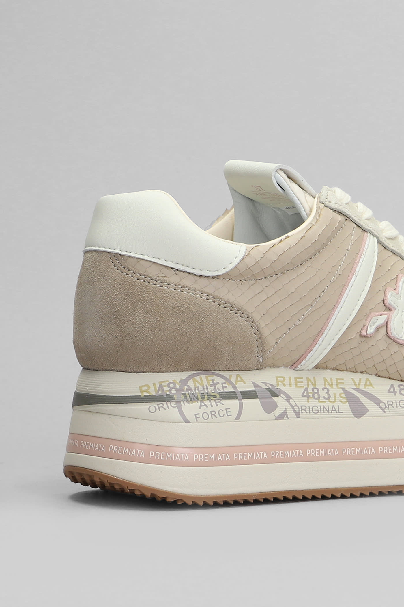 Shop Premiata Beth Sneakers In Taupe Suede And Leather