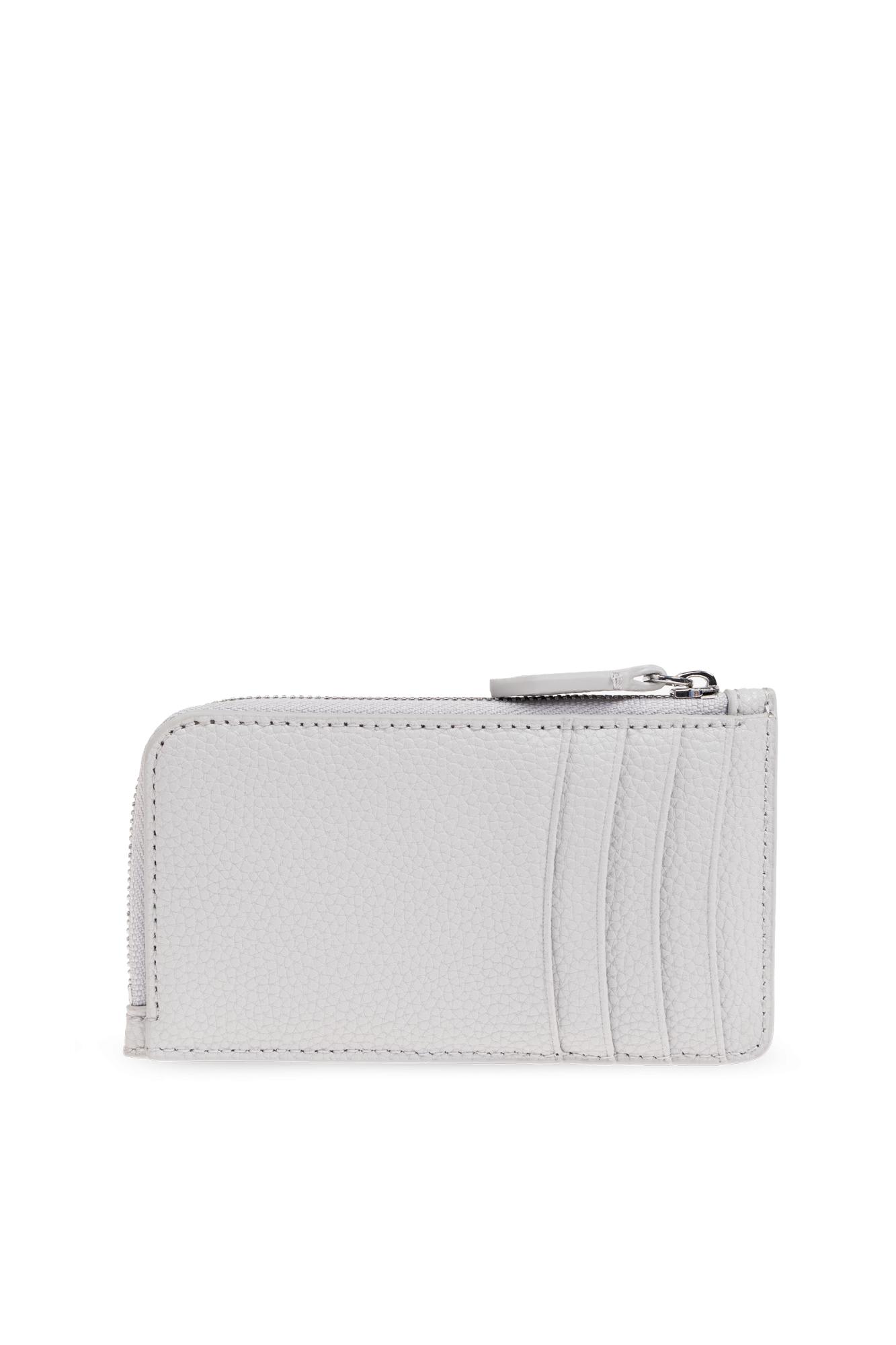 Emporio Armani Card Holder Zippered External Pocket In Light Grey