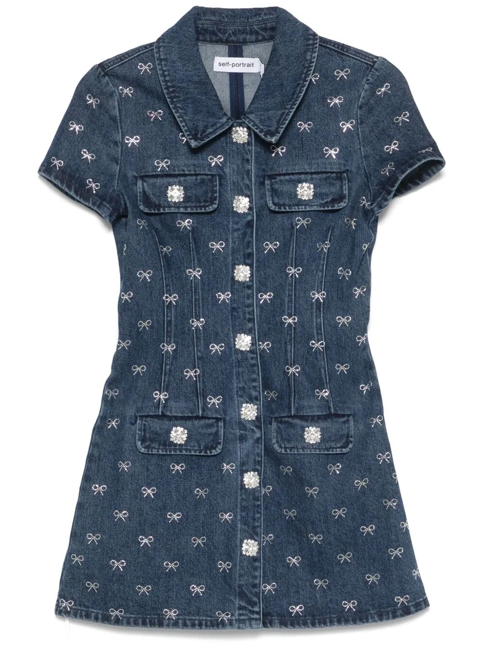 Denim Diamante Bow Mini Dress