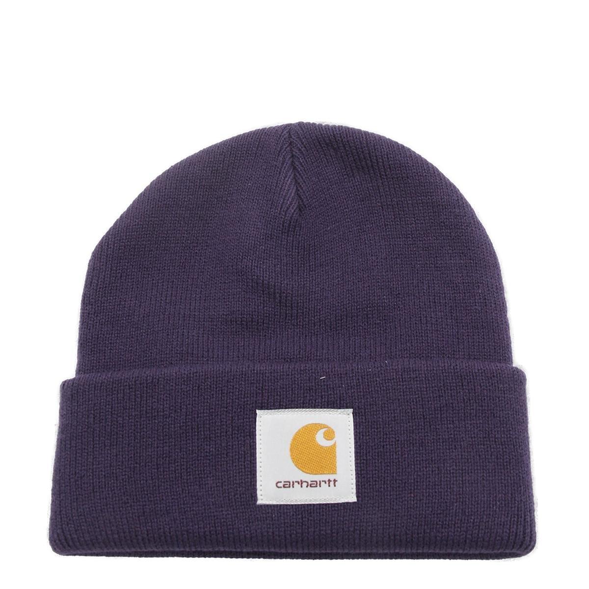 Carhartt Logo Patch Ribbed Beanie In Violet