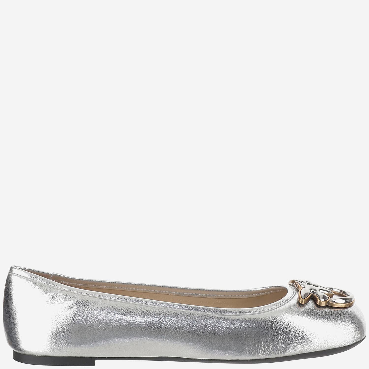 Pinko Metallic Nappa Leather Ballerinas In Silver