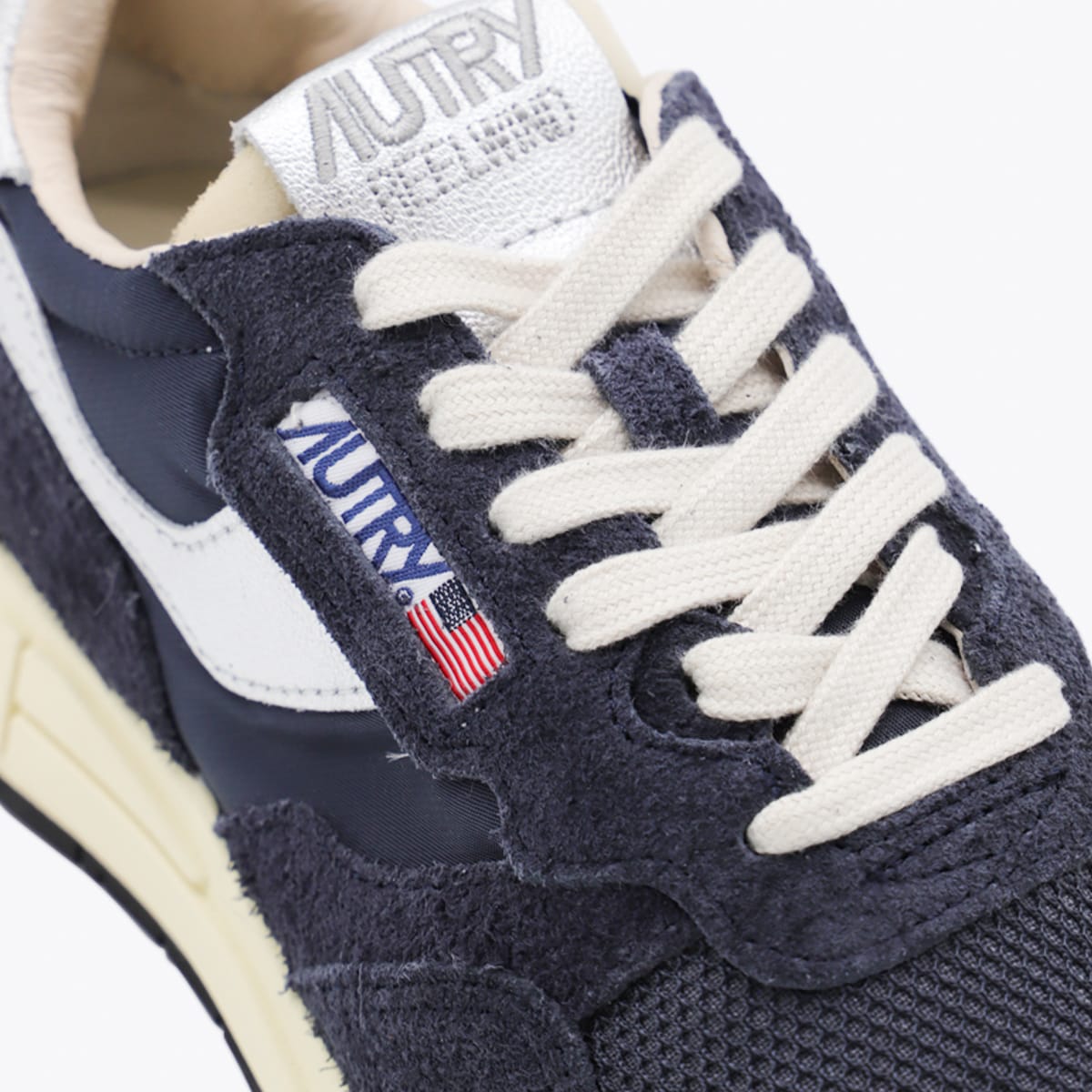 Autry Leather And Fabric Sneakers With Metallic Inserts In Blue