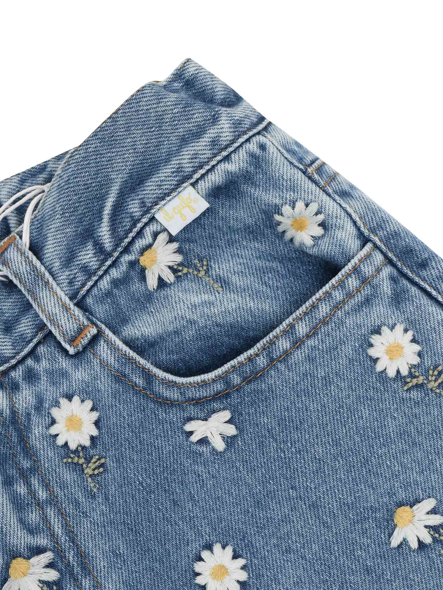 Il Gufo Floral-embroidered Jeans In Blue