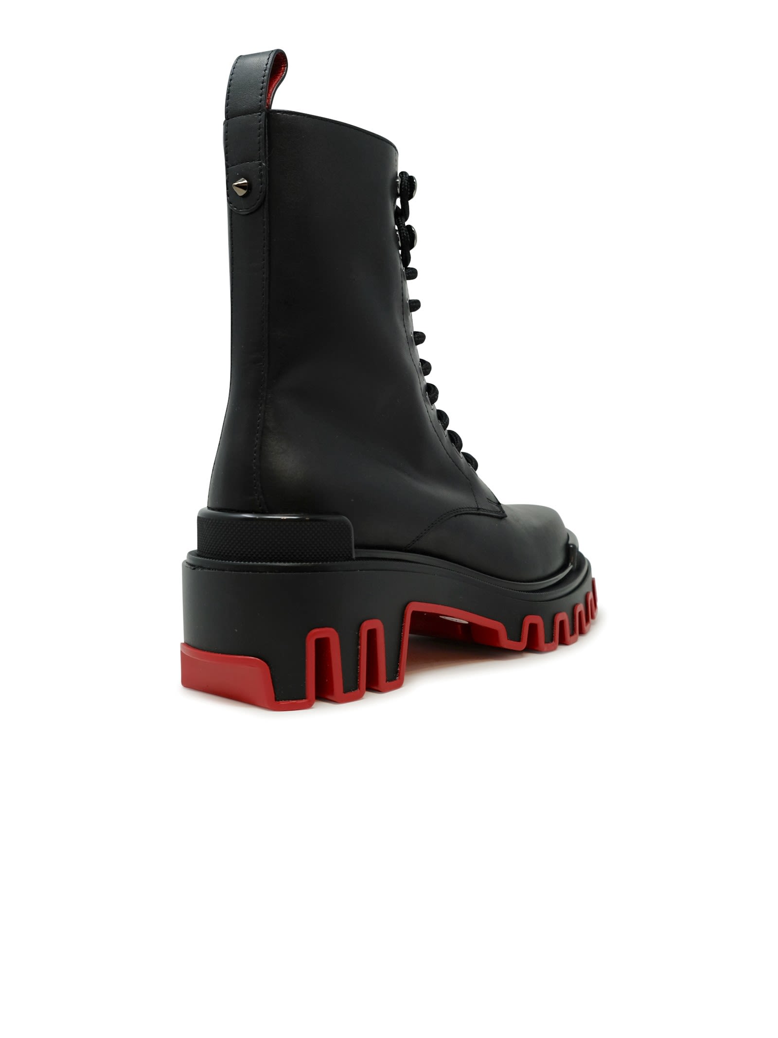 Christian Louboutin Black Calf Leather Dune Trott Alta Flat Low Boots In Black