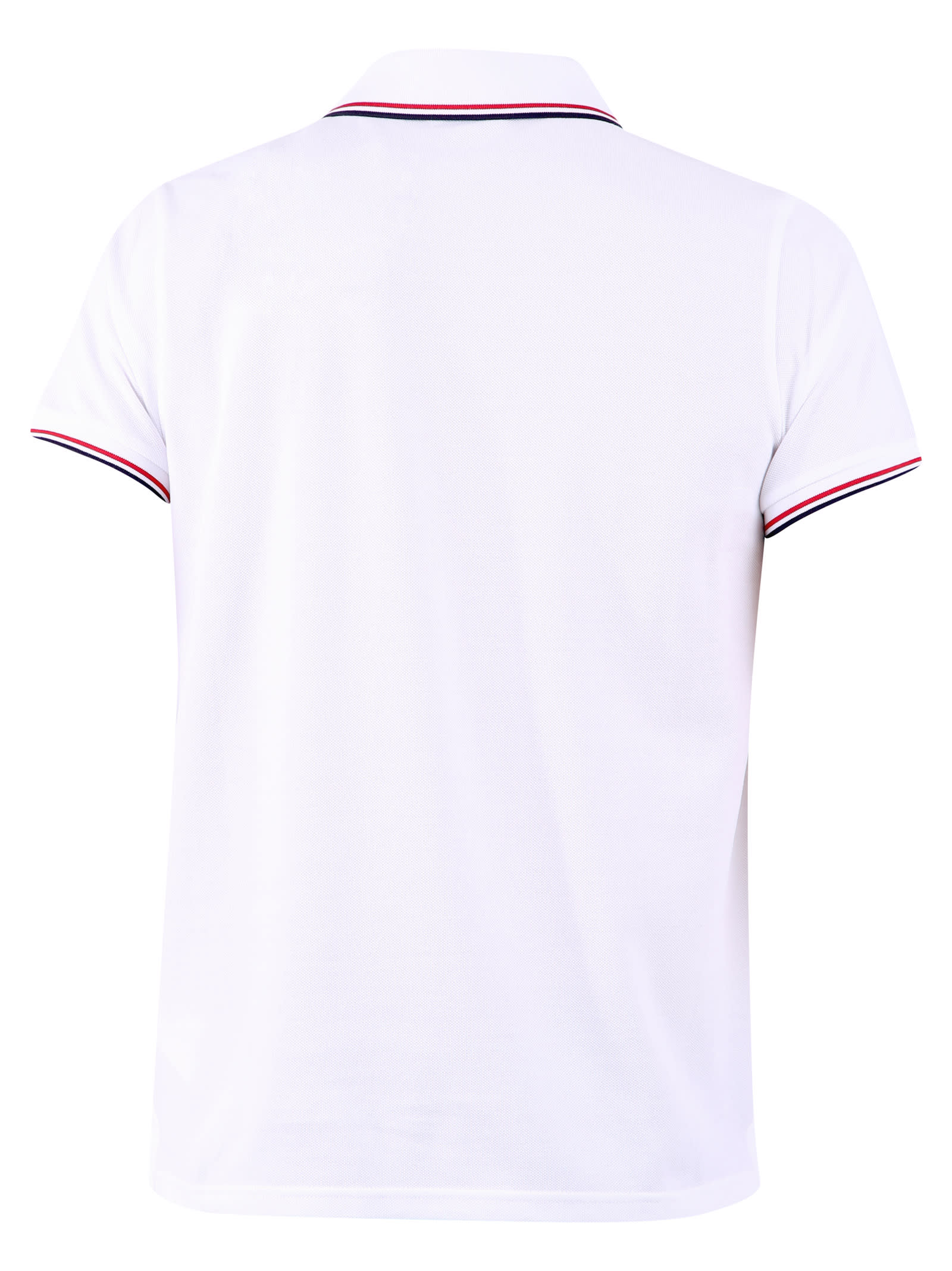 Moncler Classic White Cotton Polo With Signature Tri-color Trim In White