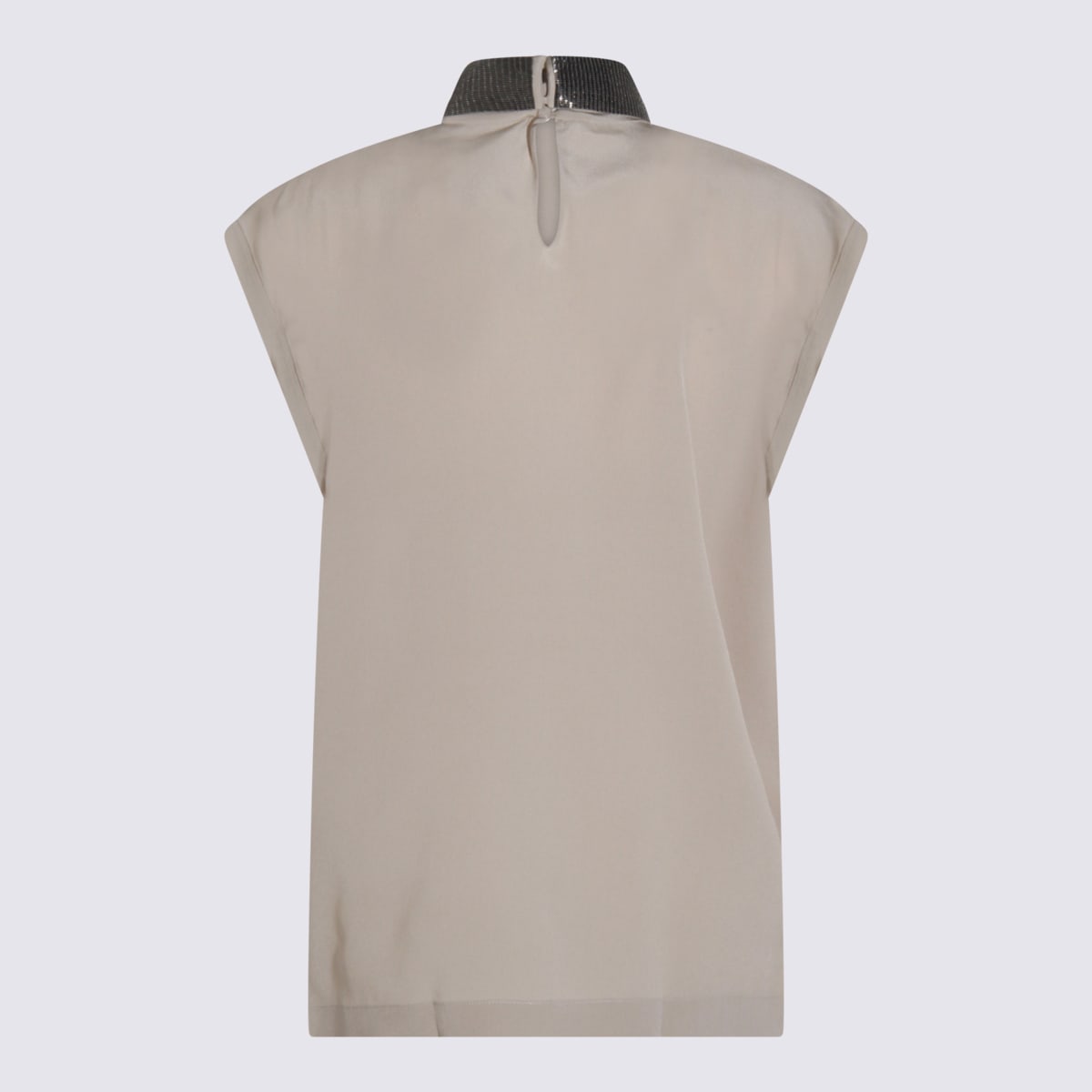 Brunello Cucinelli Keyhole Back Cap Sleeved Top In Gray