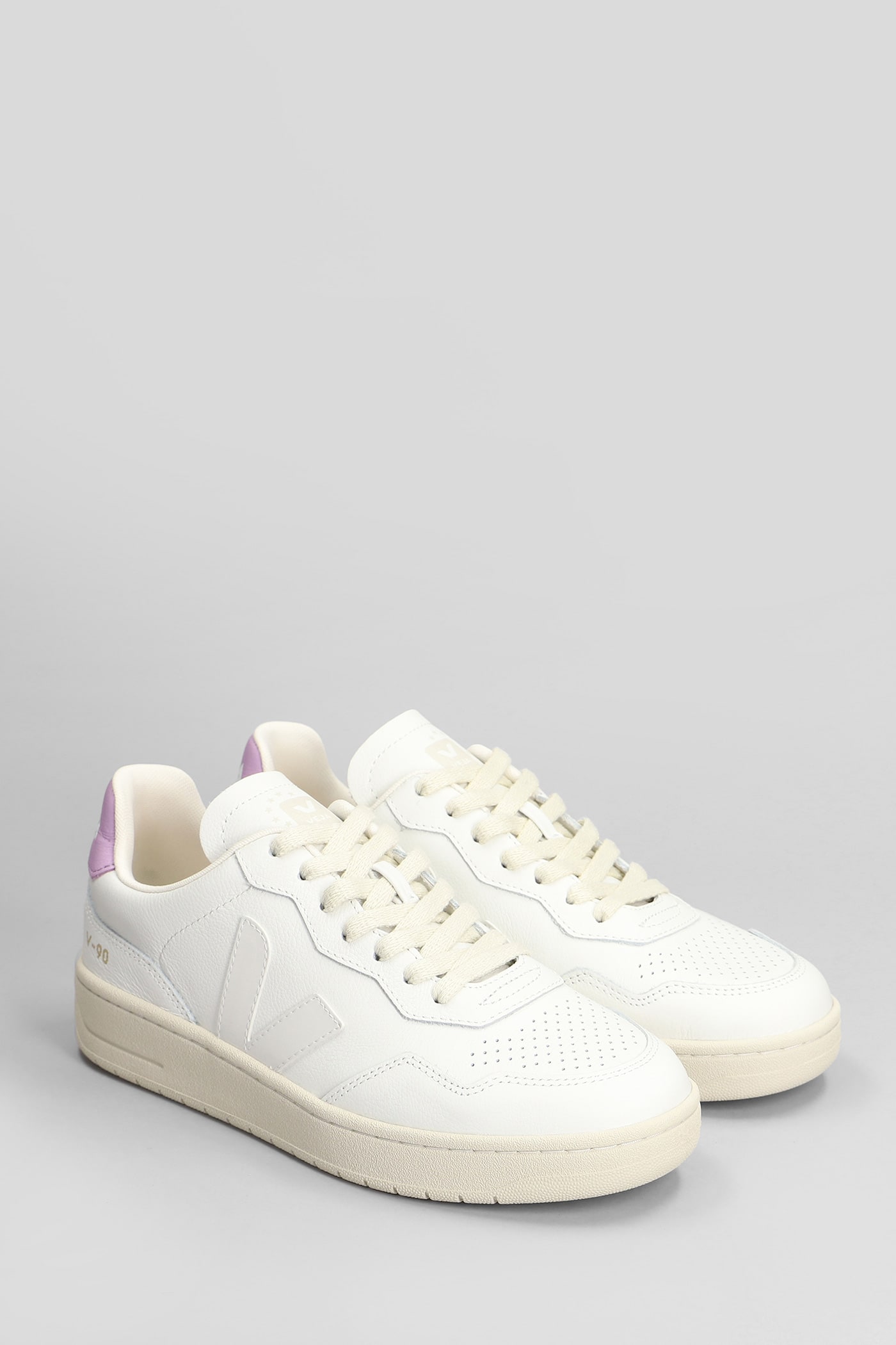 Veja V-90 Sneakers In White Leather In Rosa