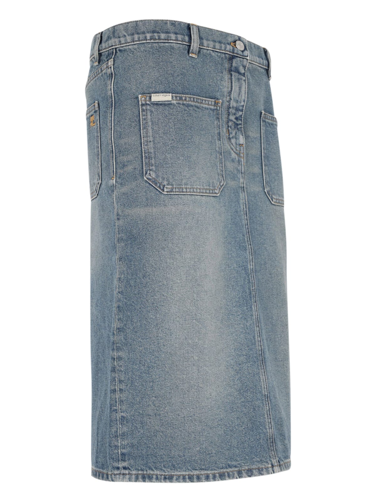 Shop Courrèges Denim Midi Skirt In Blue