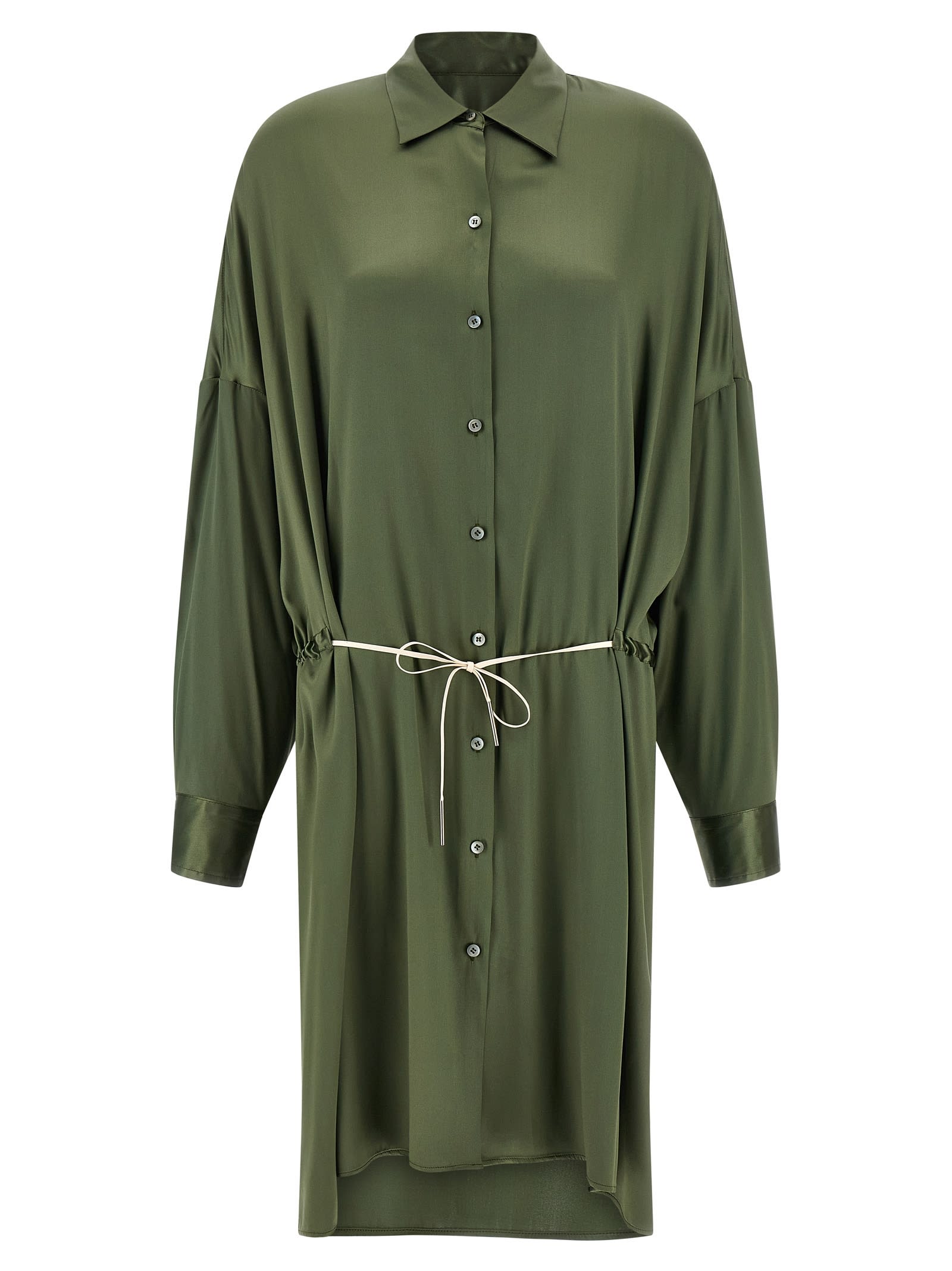 Dries Van Noten Long Sleeve Dress With Adjustable Waist Tie In Green