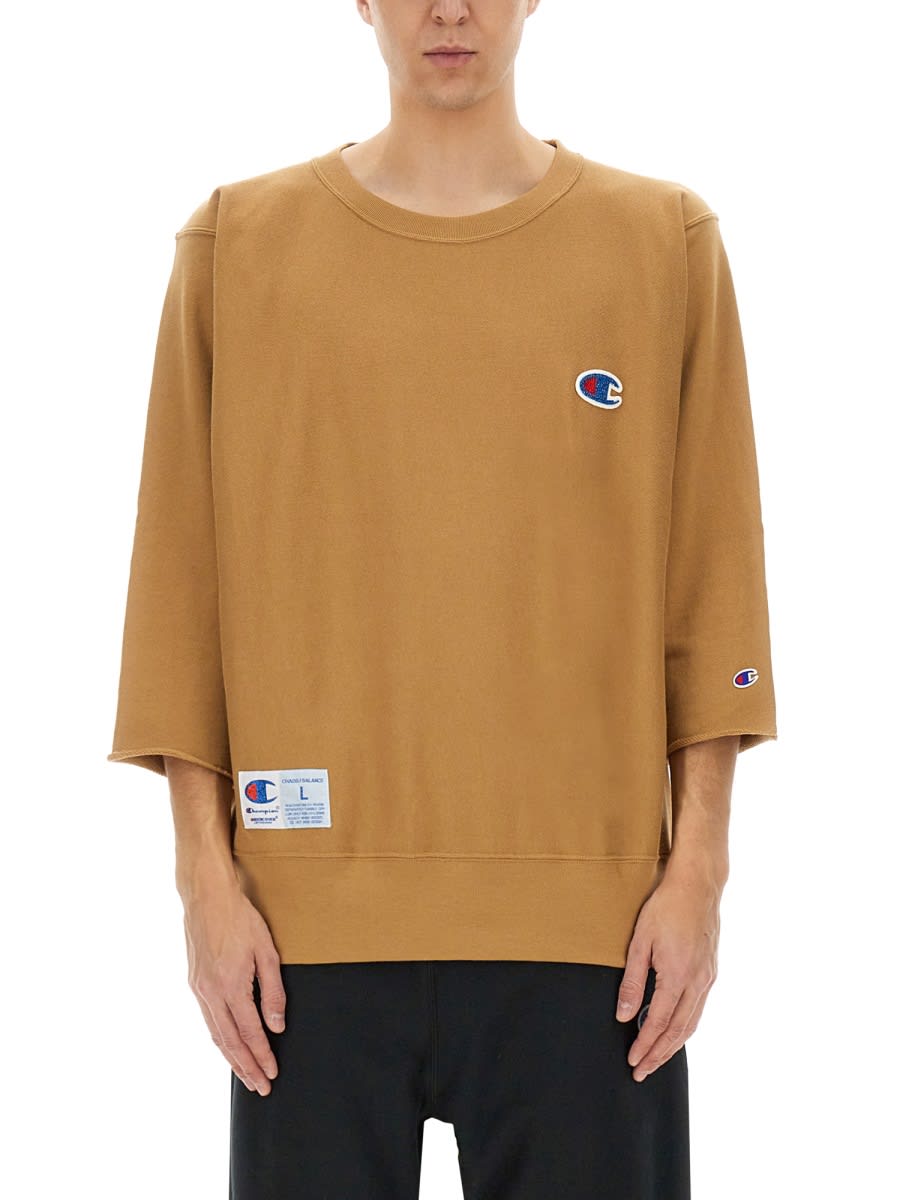 Undercover Tan Champion Edition Beaded Logo Appliqué Sweatshirt In Beige